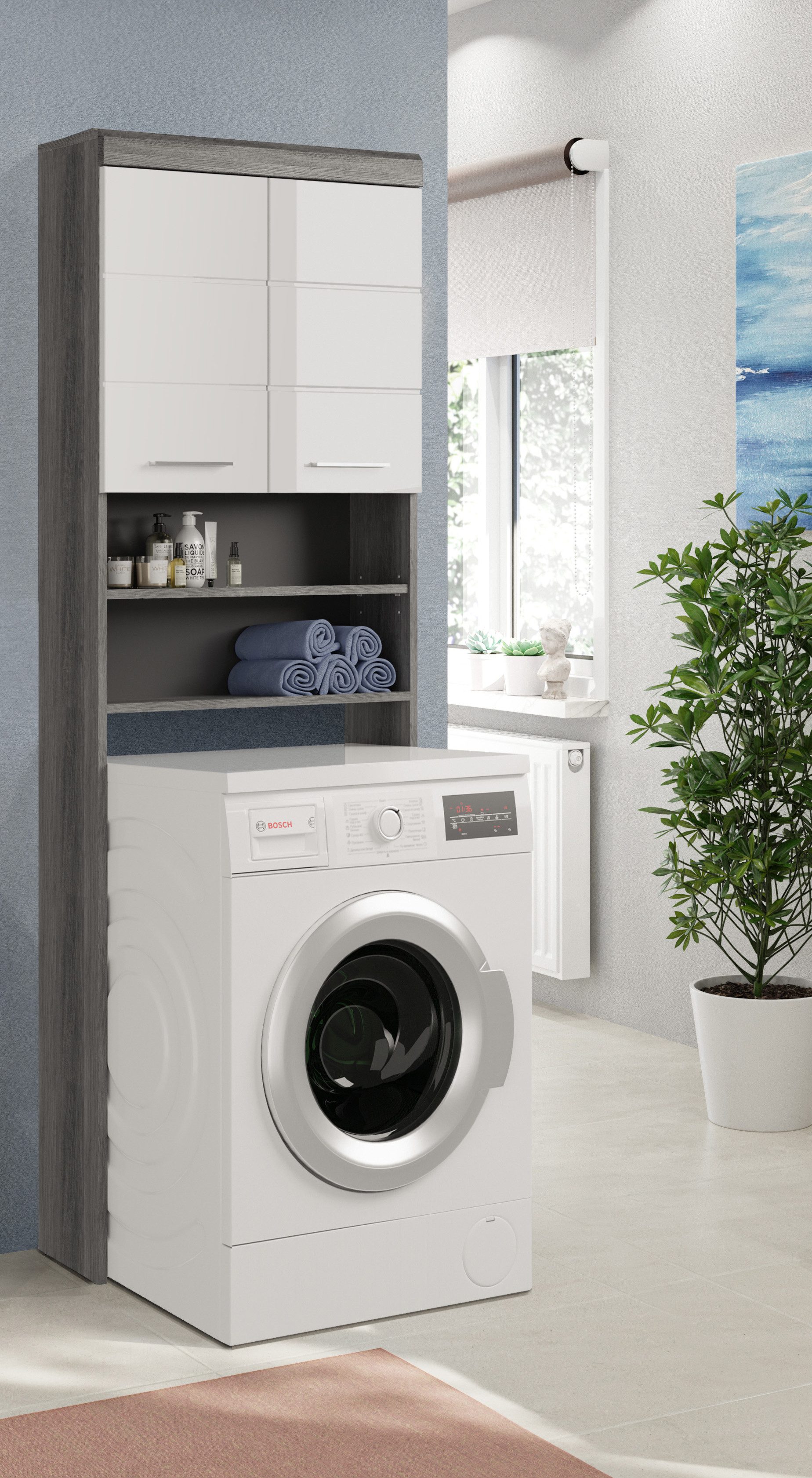 INOSIGN Kast voor wasmachine Siena, breedte 63 cm, voor wasmachine & droger, 2 deuren, MDF-front