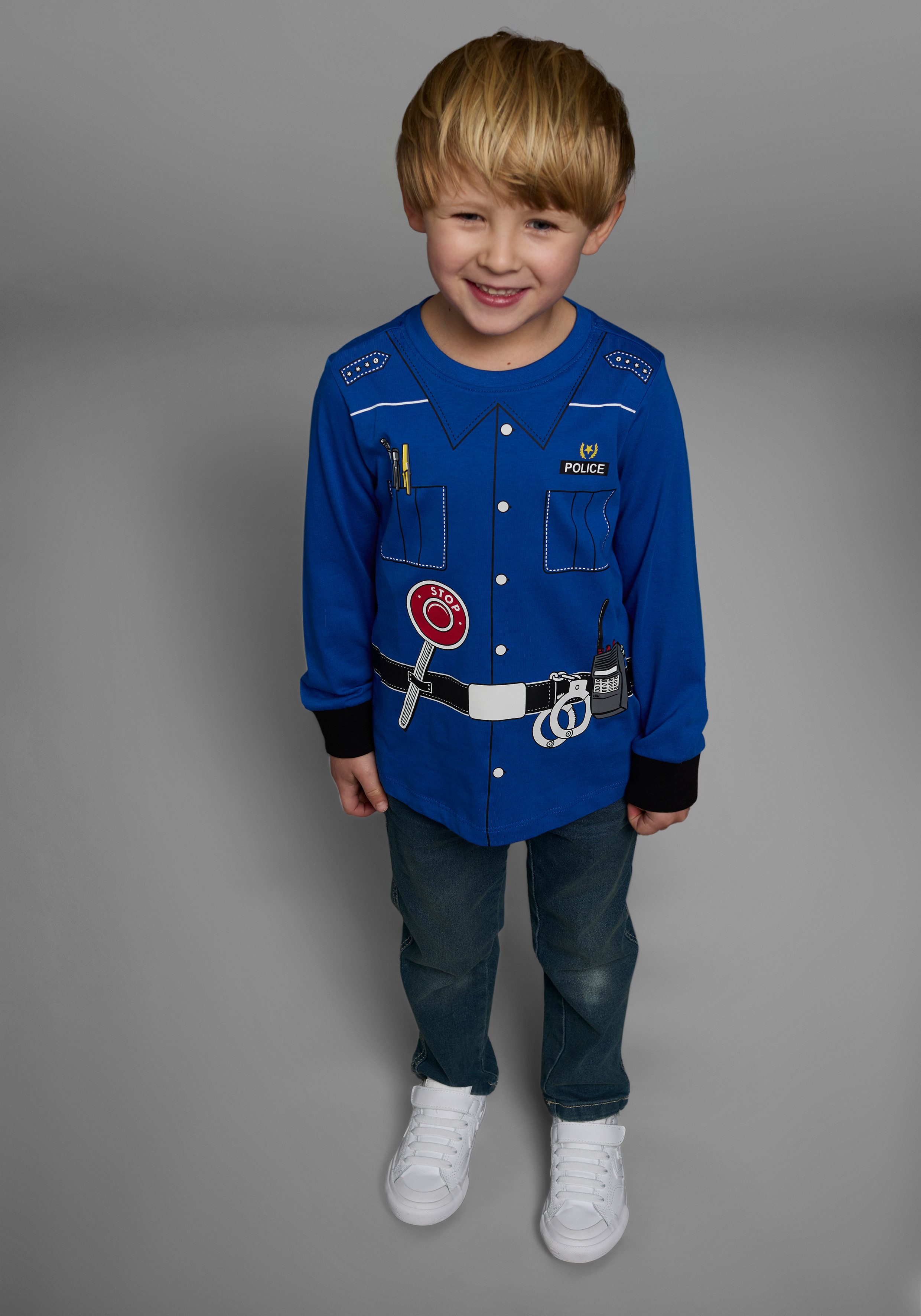KIDSWORLD Shirt met lange mouwen Politie Lange mouwen, basic pasvorm, bedrukt, ronde hals