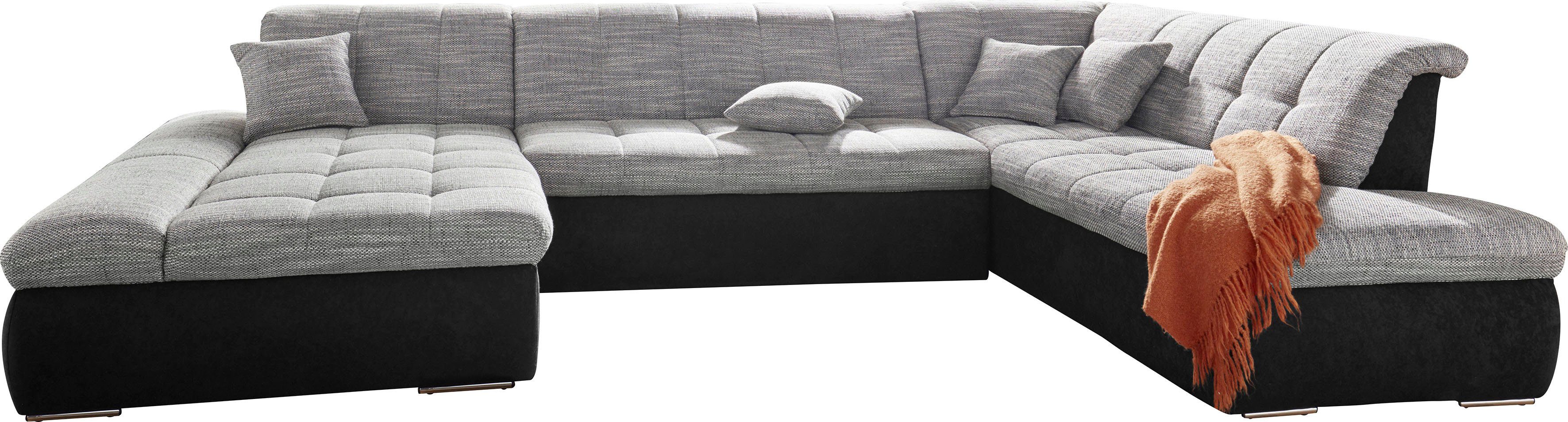 DOMO collection Zithoek PB Moric optioneel met slaapfunctie + armsteunverstelling, L-vorm XXL-formaat BxDxH: 353x216x80 cm, fijn doorgestikt patroon, incl. sierkussens