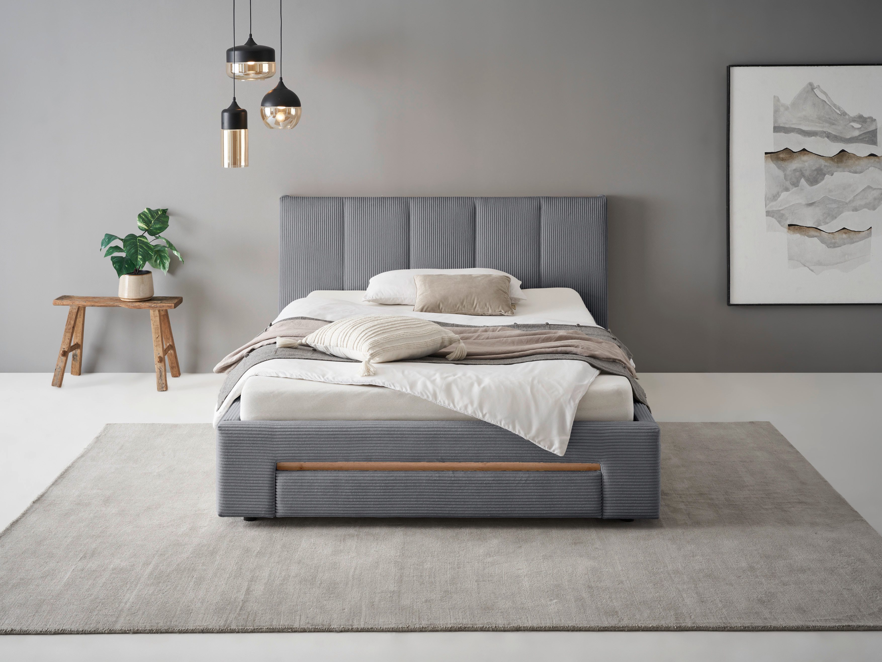 INOSIGN Gestoffeerd bed CiTY/GiRON, bedframe met bedlade, gestoffeerd opbergbed met hondenbed of opberglade, bekleding van corduroy of linnenlook