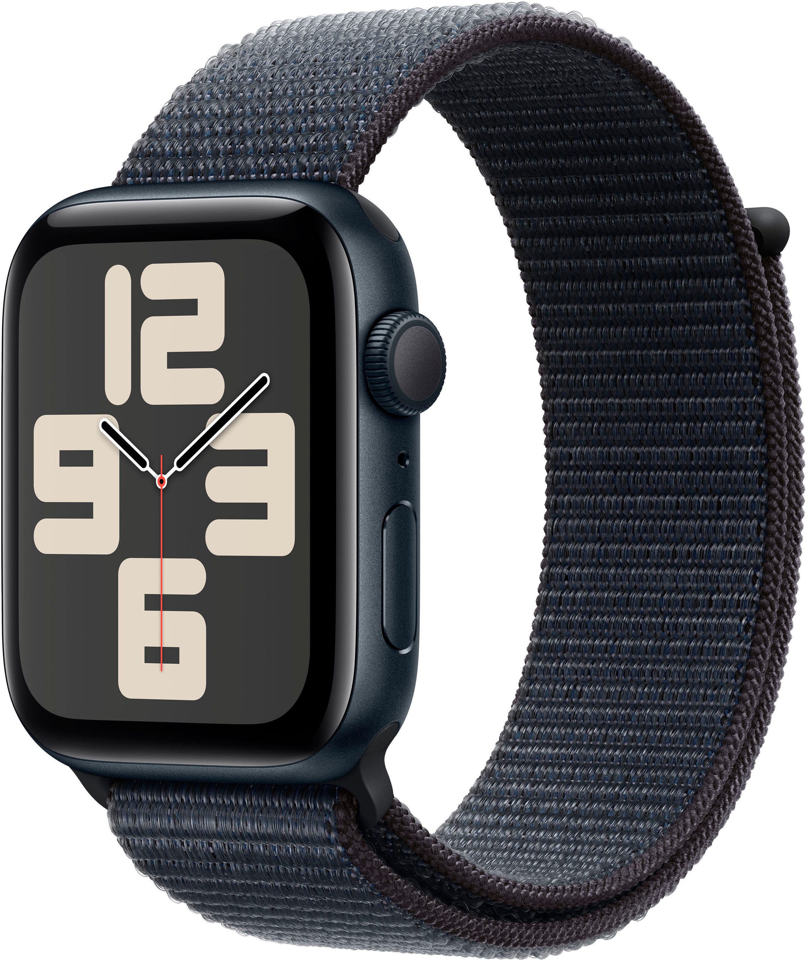 Apple Watch SE (2024) GPS 44 mm Aluminium kast Sport loop Inktzwart