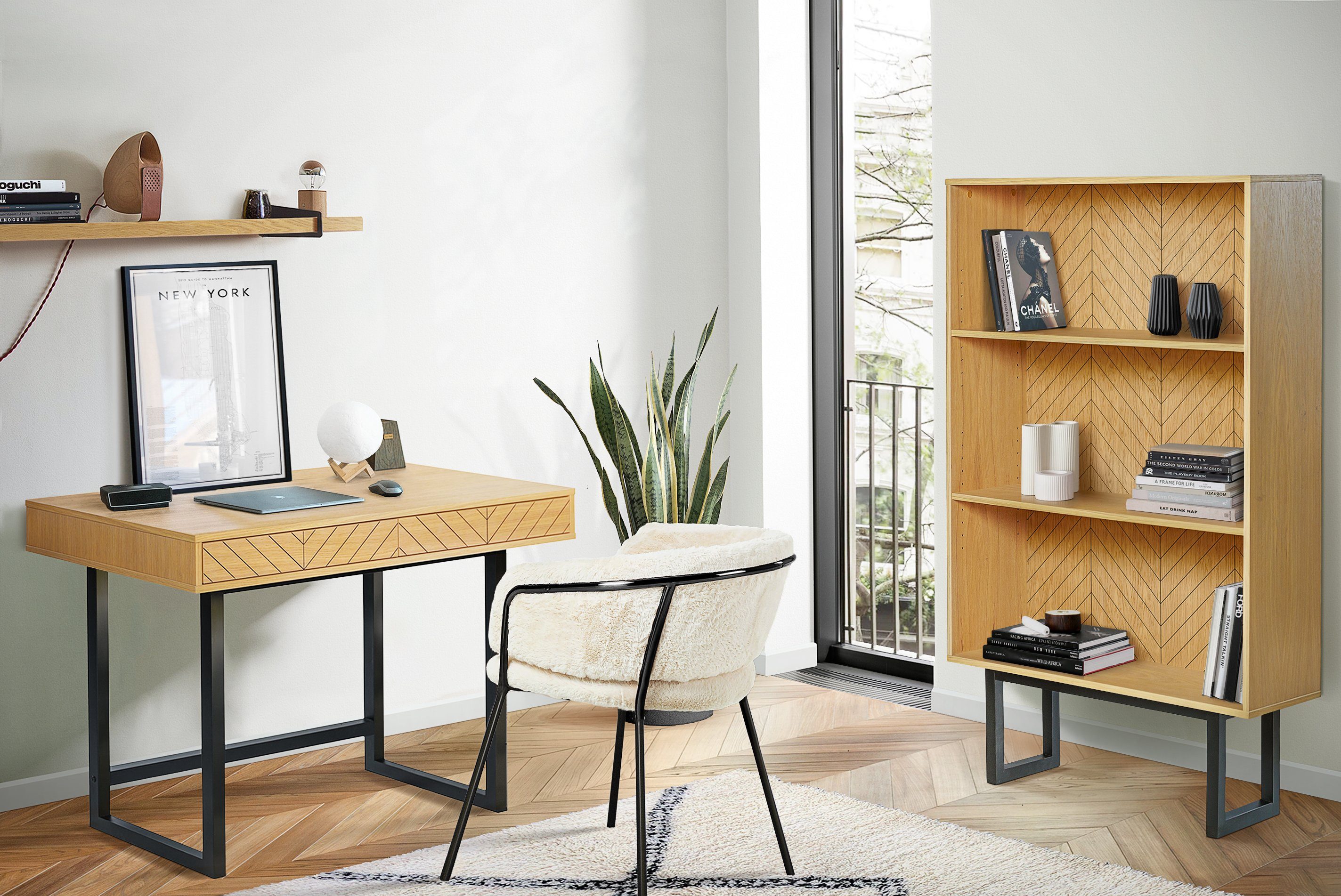 Woodman Bureau Camden scandinavisch design, praktisch uittrekbaar met push-to-openfunctie bureaus beige