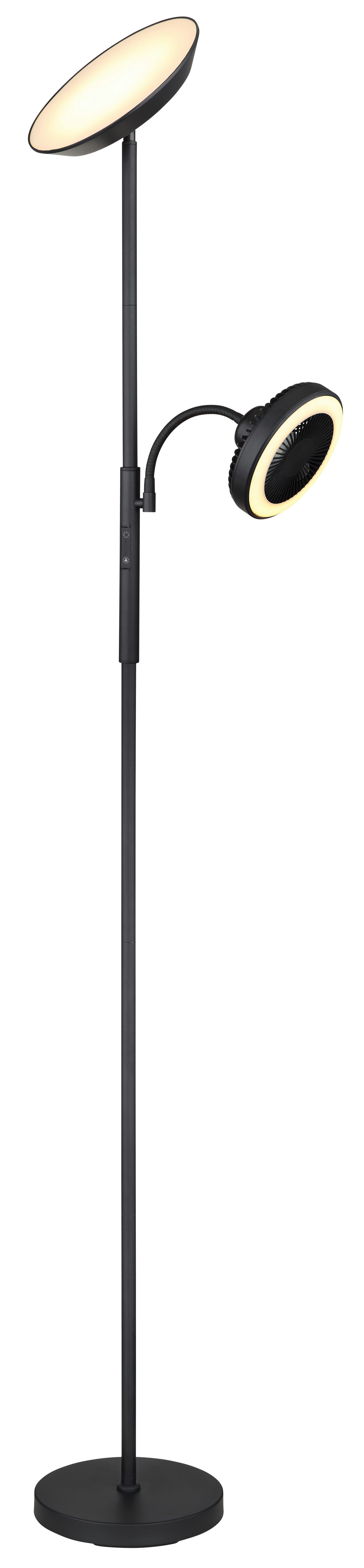 Globo Lightning Staande lamp met uplight DAVYD vloerlamp met leeslampje en ventilator Staanlamp van metaal zwart mat, ventilatorfunctie, CCT, dimbaar (1 stuk)
