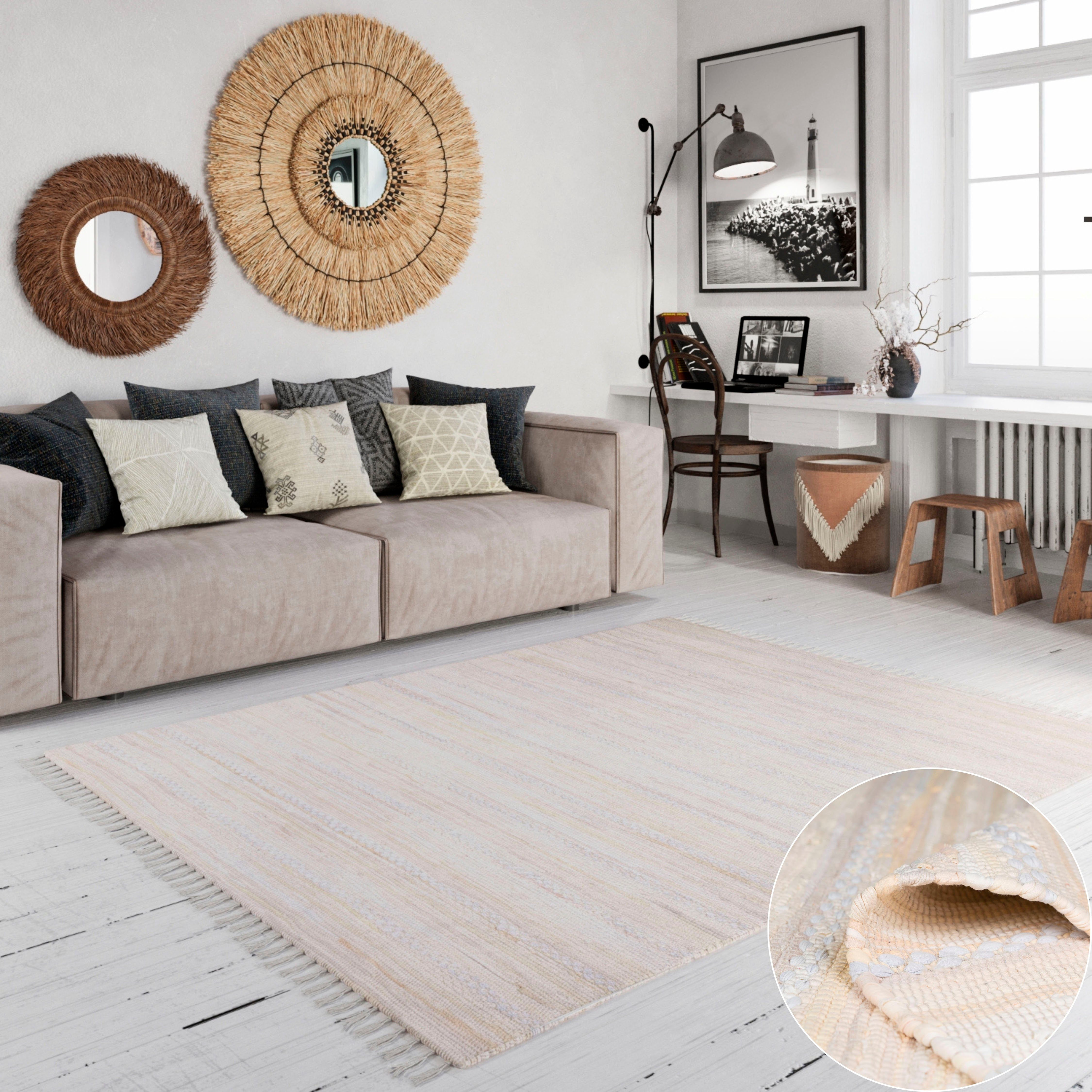 my home Vloerkleed Nickelberg 90% katoen, handgeweven, met franjes, van gerecycled materiaal