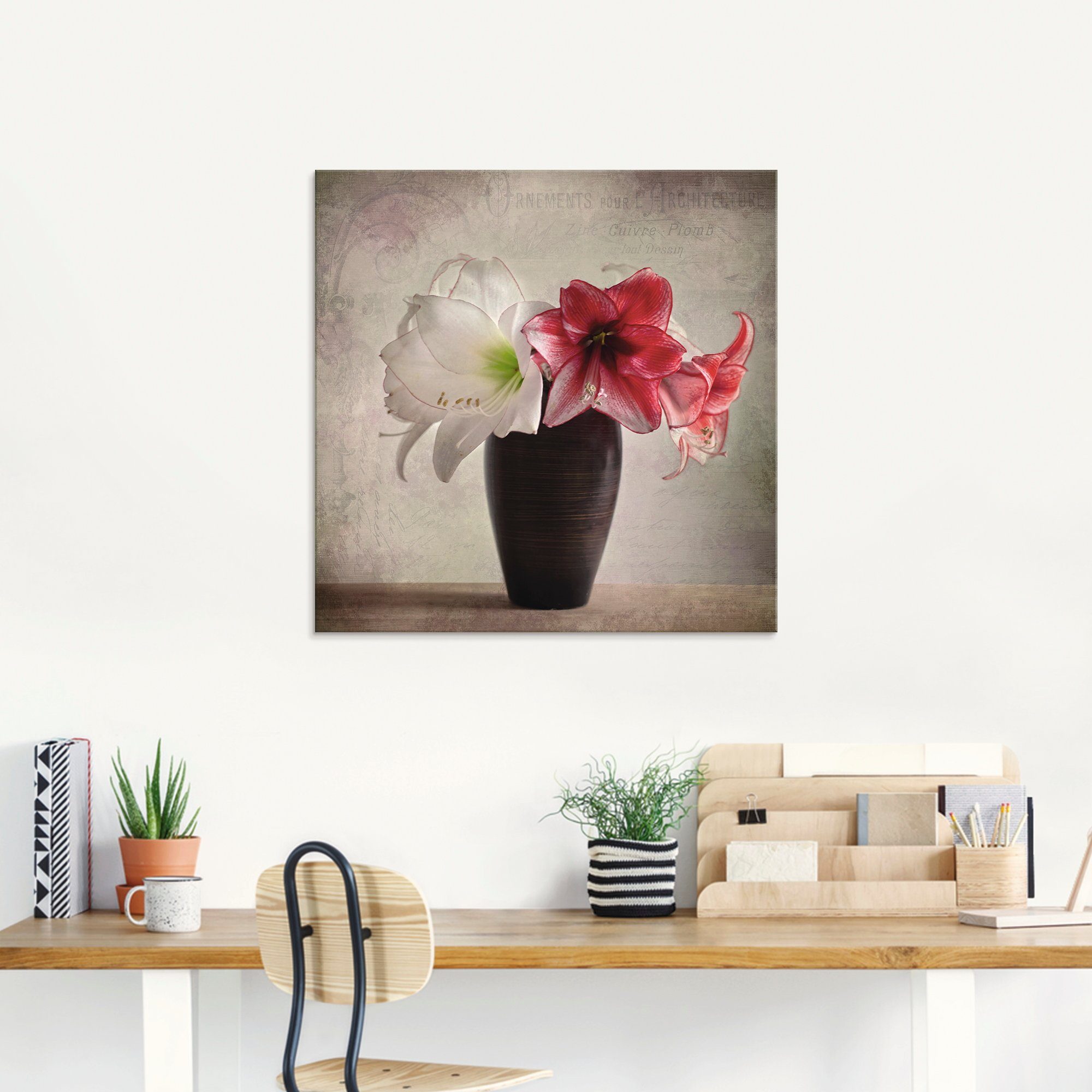 Artland Print op glas Amaryllis vintage I in verschillende maten