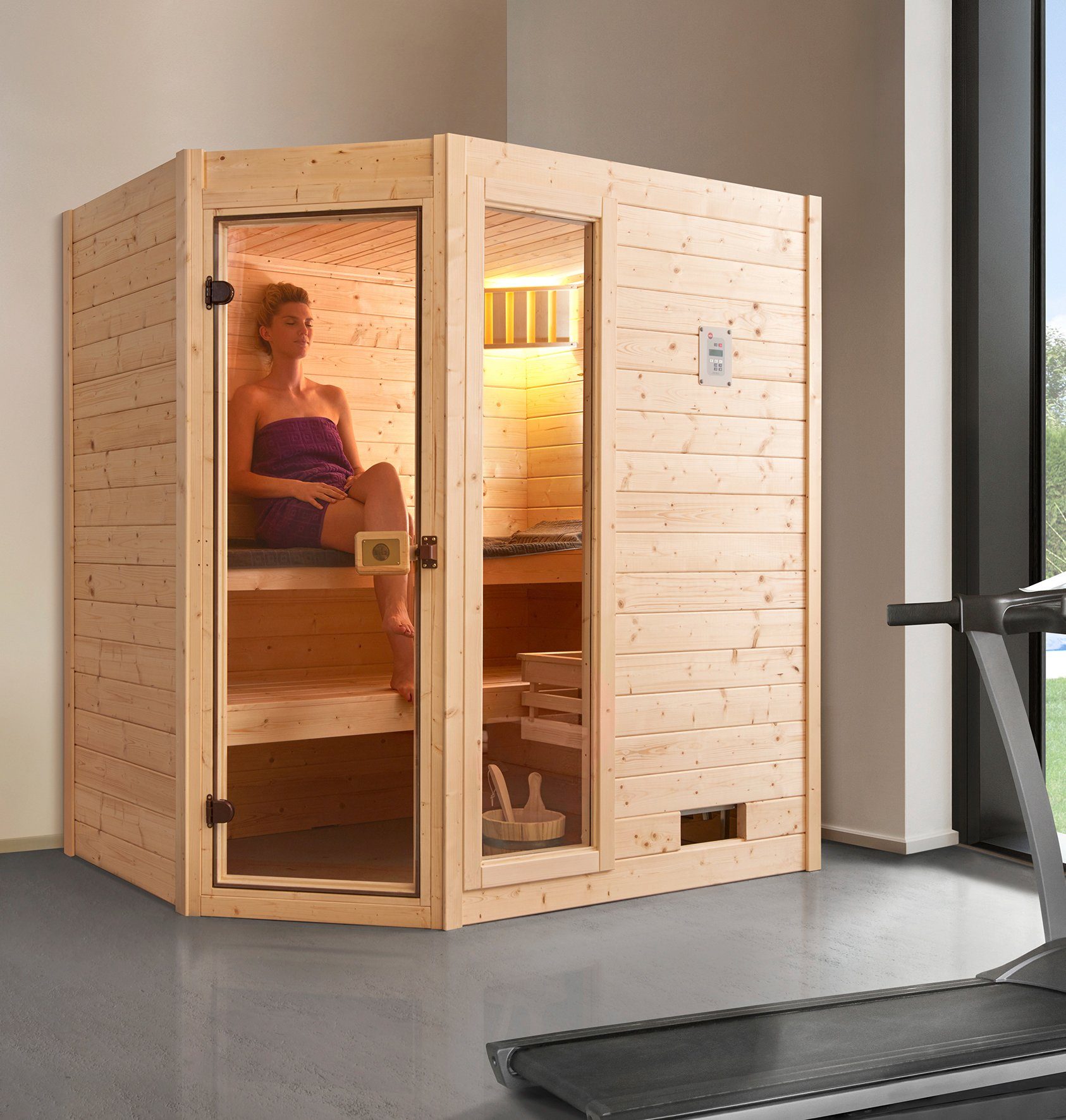 weka Sauna Valida hoek 1 5,4 kw kachel met interne bediening, met raam