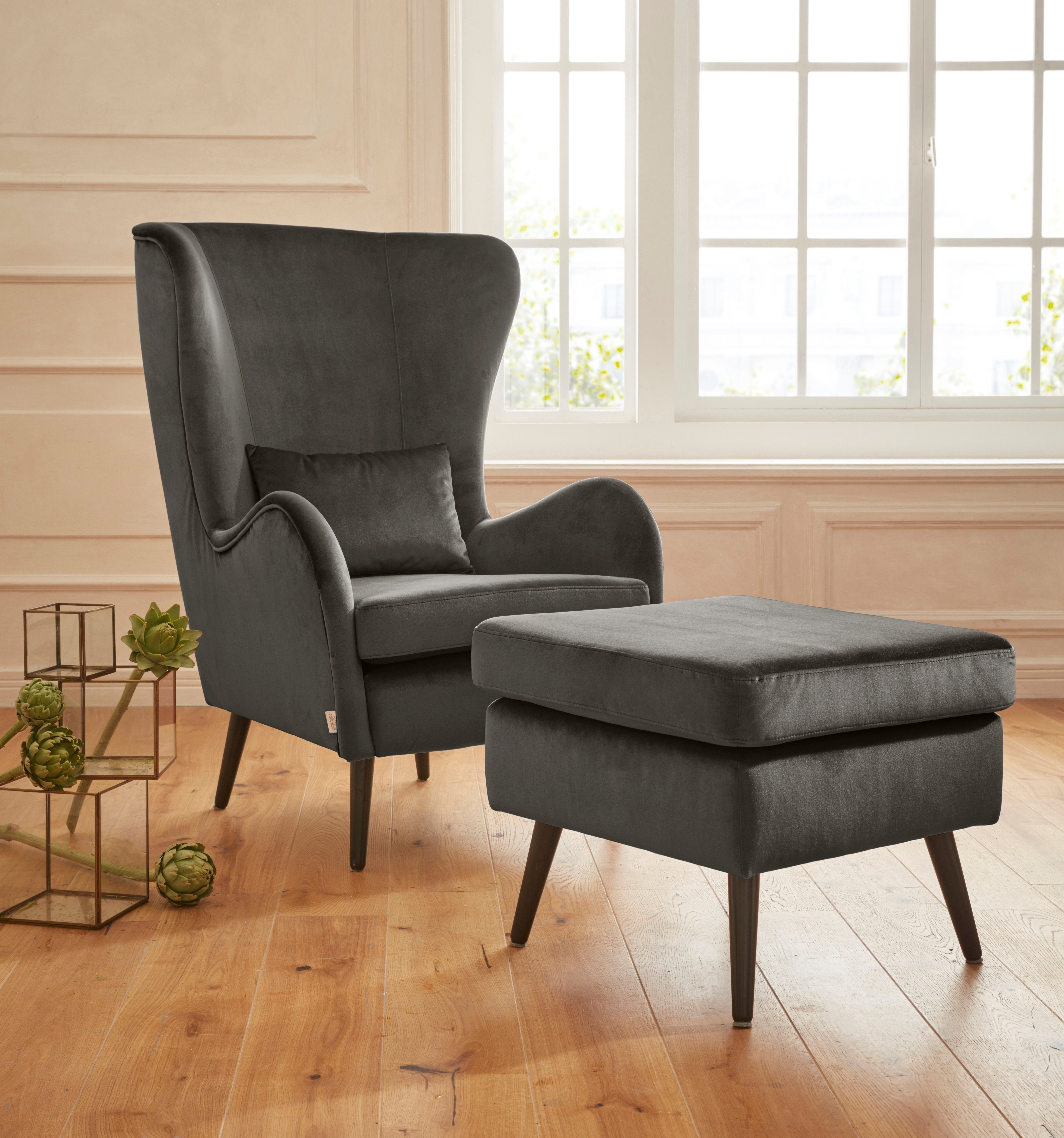 Home affaire Fauteuil Sallito, TV-stoel, oorfauteuil met Hocker, in veel stofkwaliteiten, ook in fluweelcord