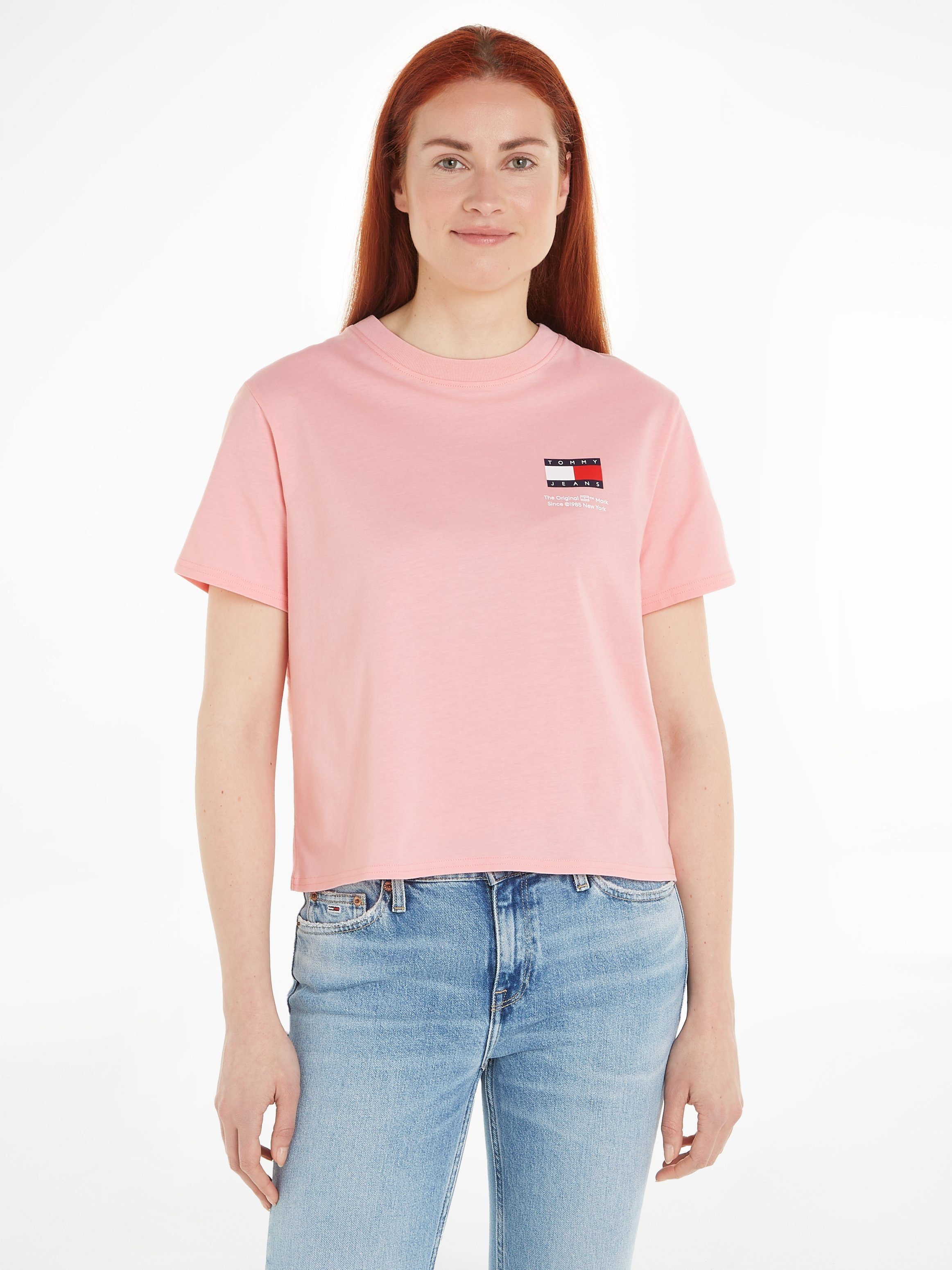 Tommy Jeans Roze Crop T-Shirt met Bedrukt Logo voor Dames Pink Dames
