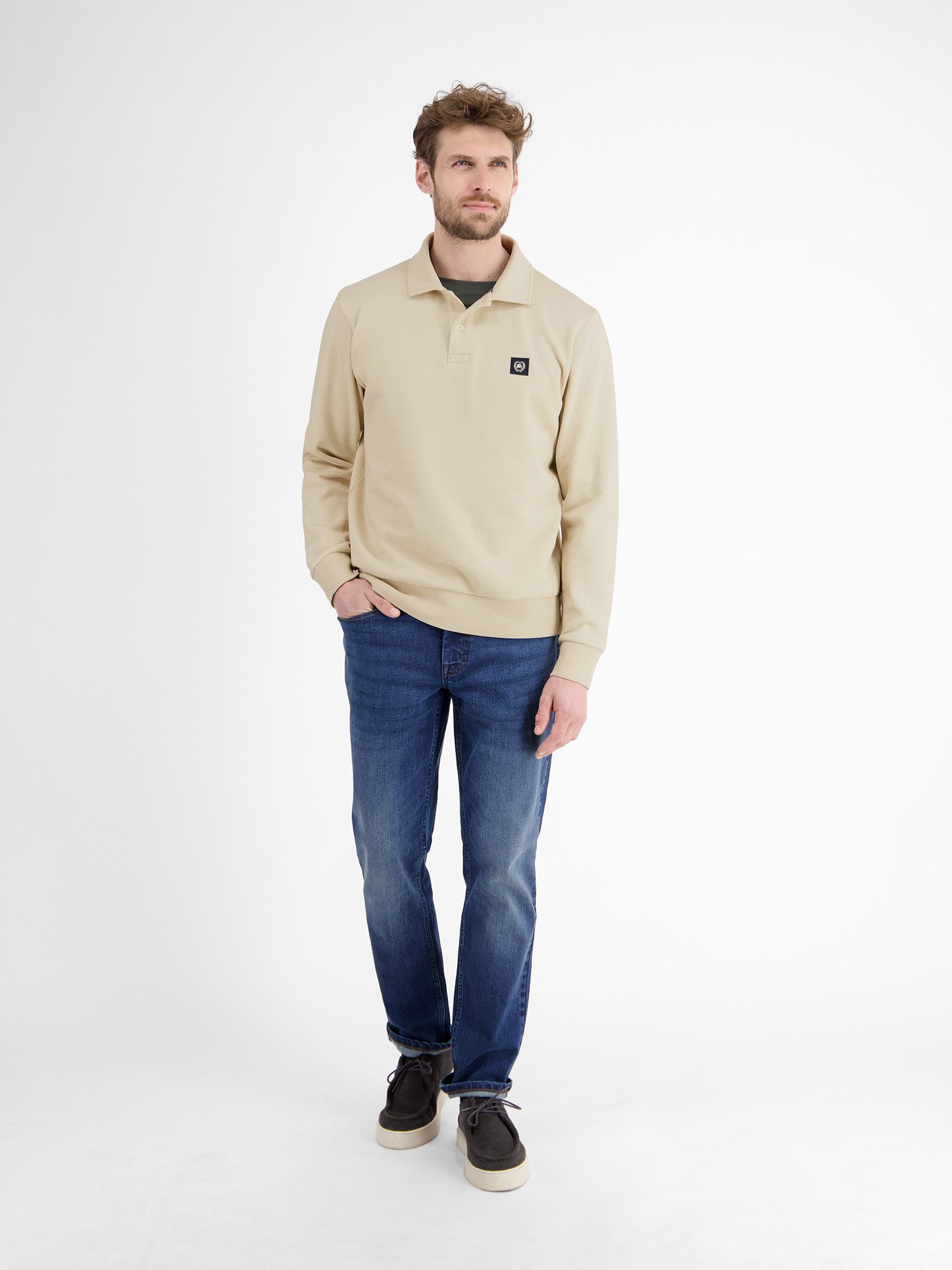 Lerros Poloshirt met lange mouwen LERROS Sweat-poloshirt voor heren
