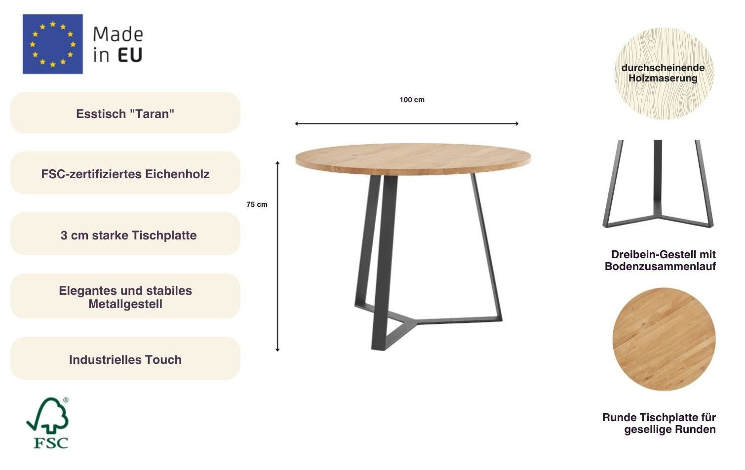 andas Eettafel TARAN van massief hout