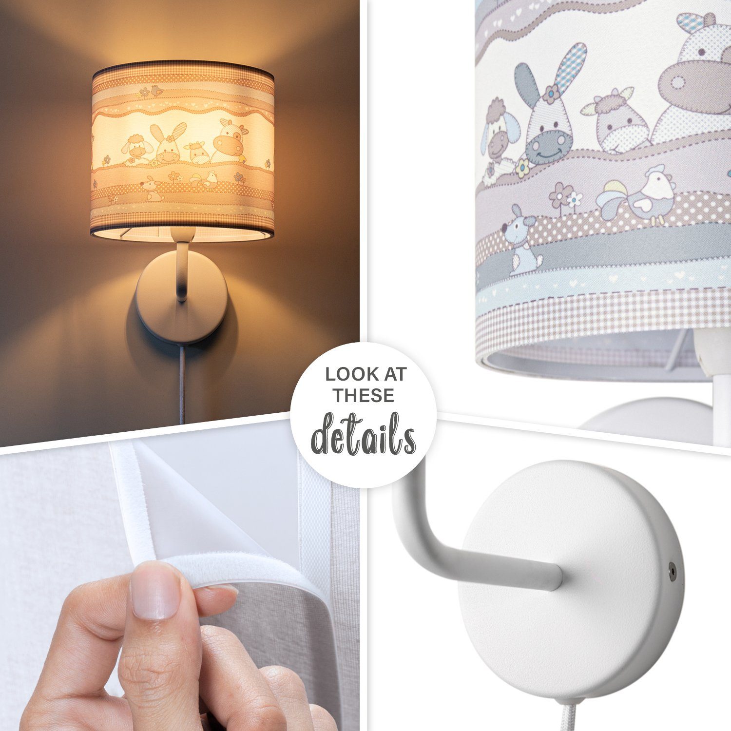 Paco Home Wandlamp Cosmo 210 Kinderlamp wandlamp schakel âˆ…18cm dieren-motief beige kabel 3m E14