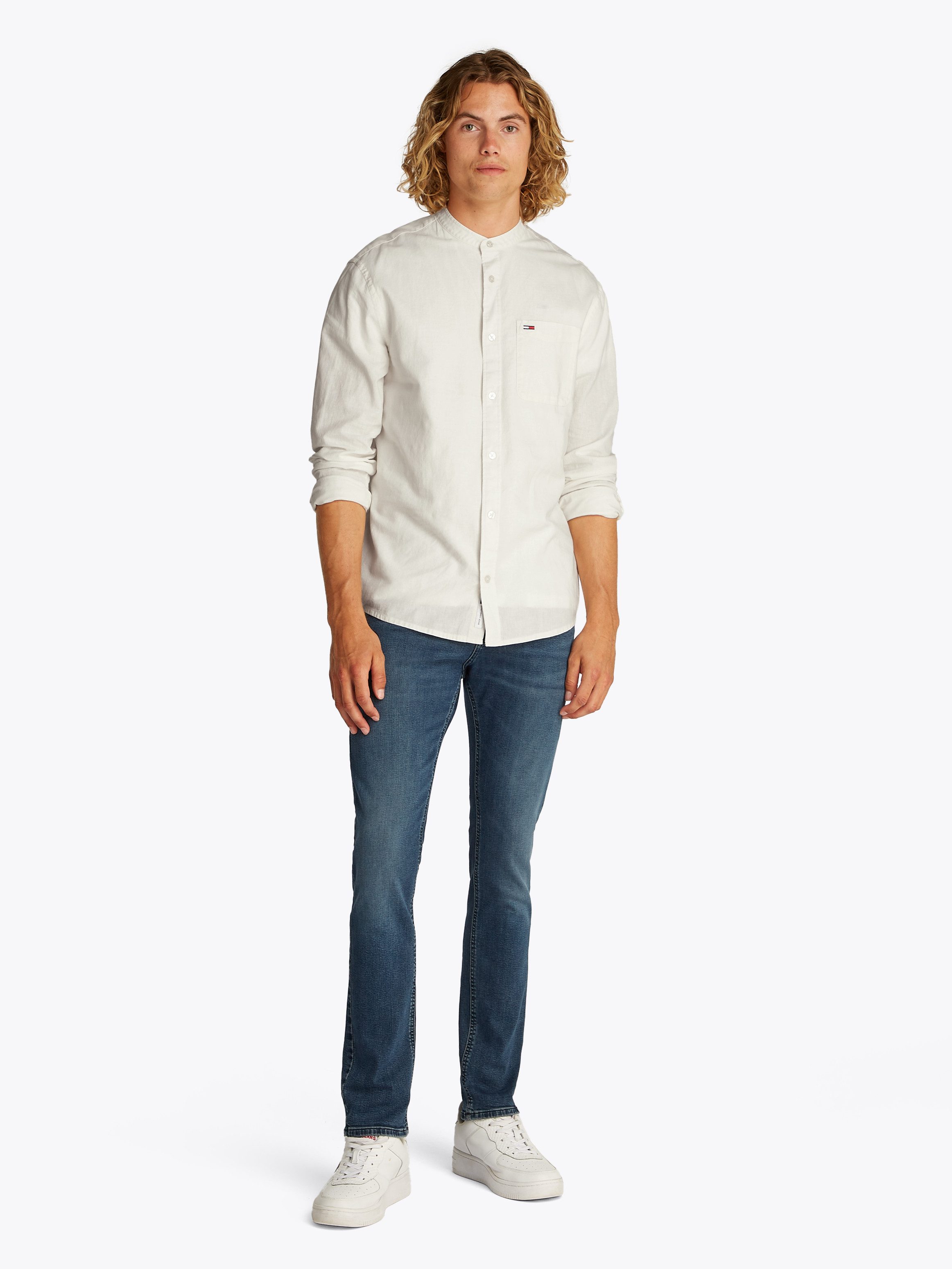 TOMMY JEANS Overhemd met lange mouwen TJM LINEN MIX BAND COLLAR SHIRT