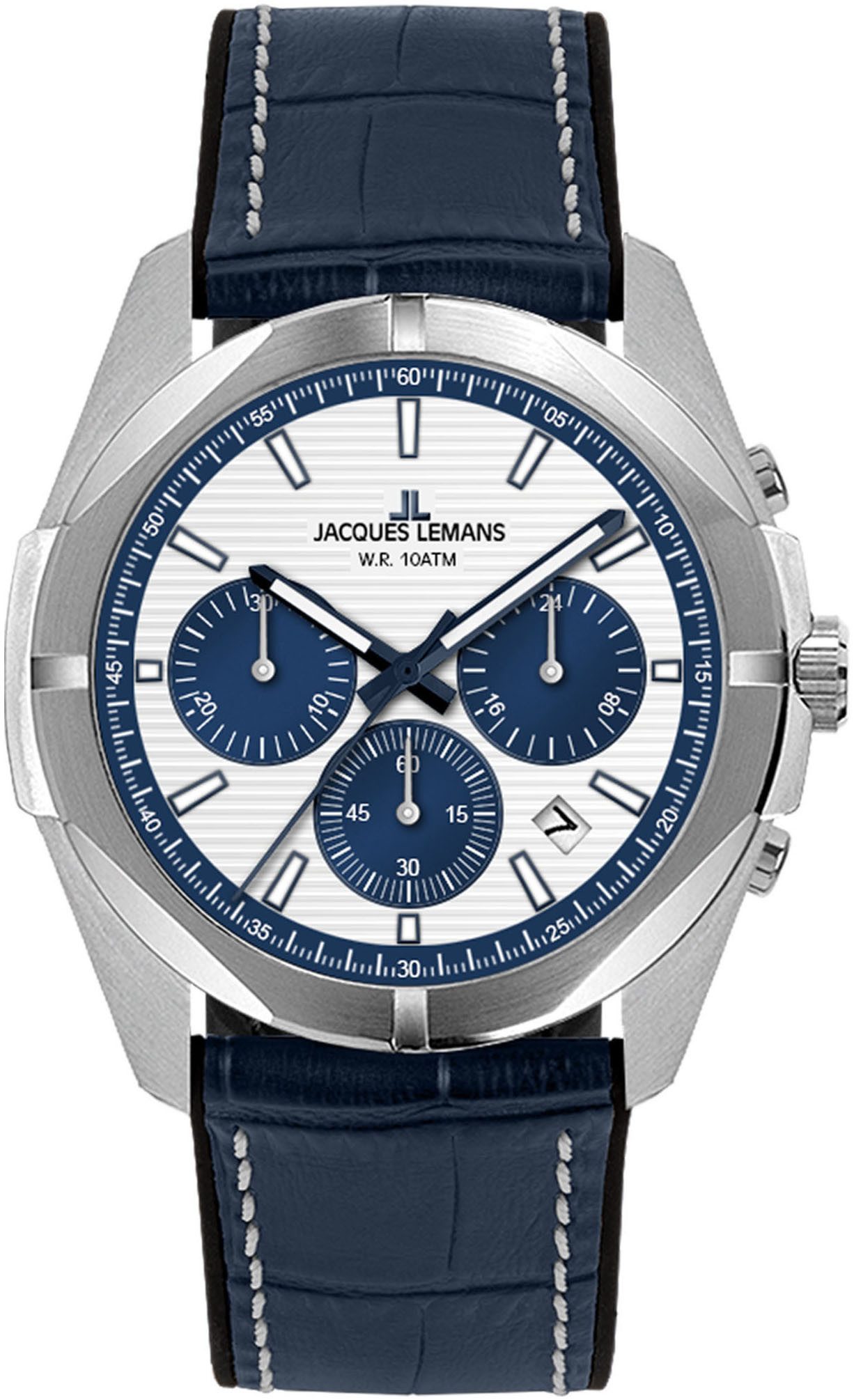 Jacques Lemans Chronograaf Monte Carlo Quartz horloge, armbanduhr, herenhorloge, datum, leren band heren horloges zwart