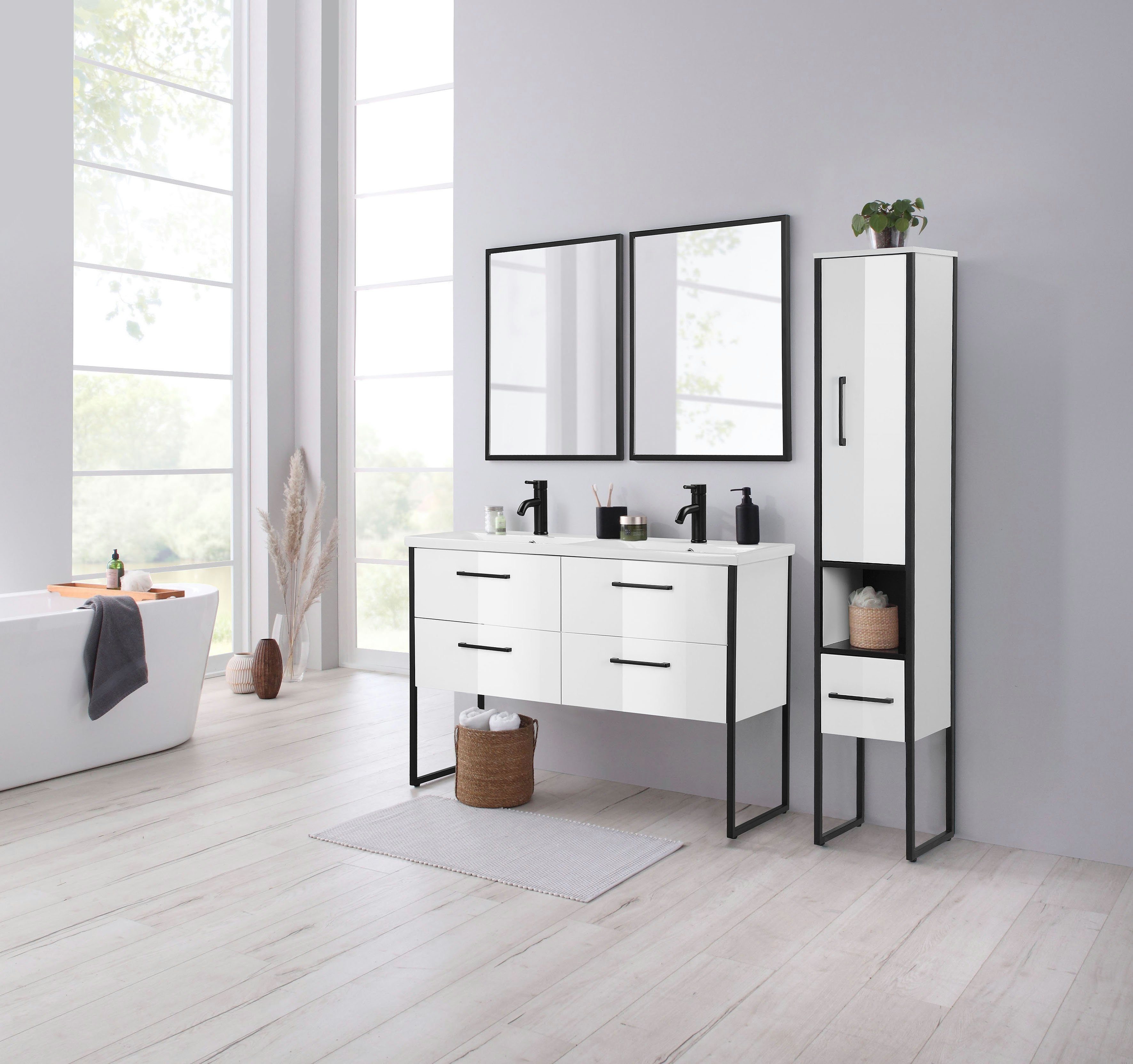 welltime Wastafelonderkast Paris Breedte 120 cm, badkamermeubel, dubbele wasbak, metaal, inclusief wasbak