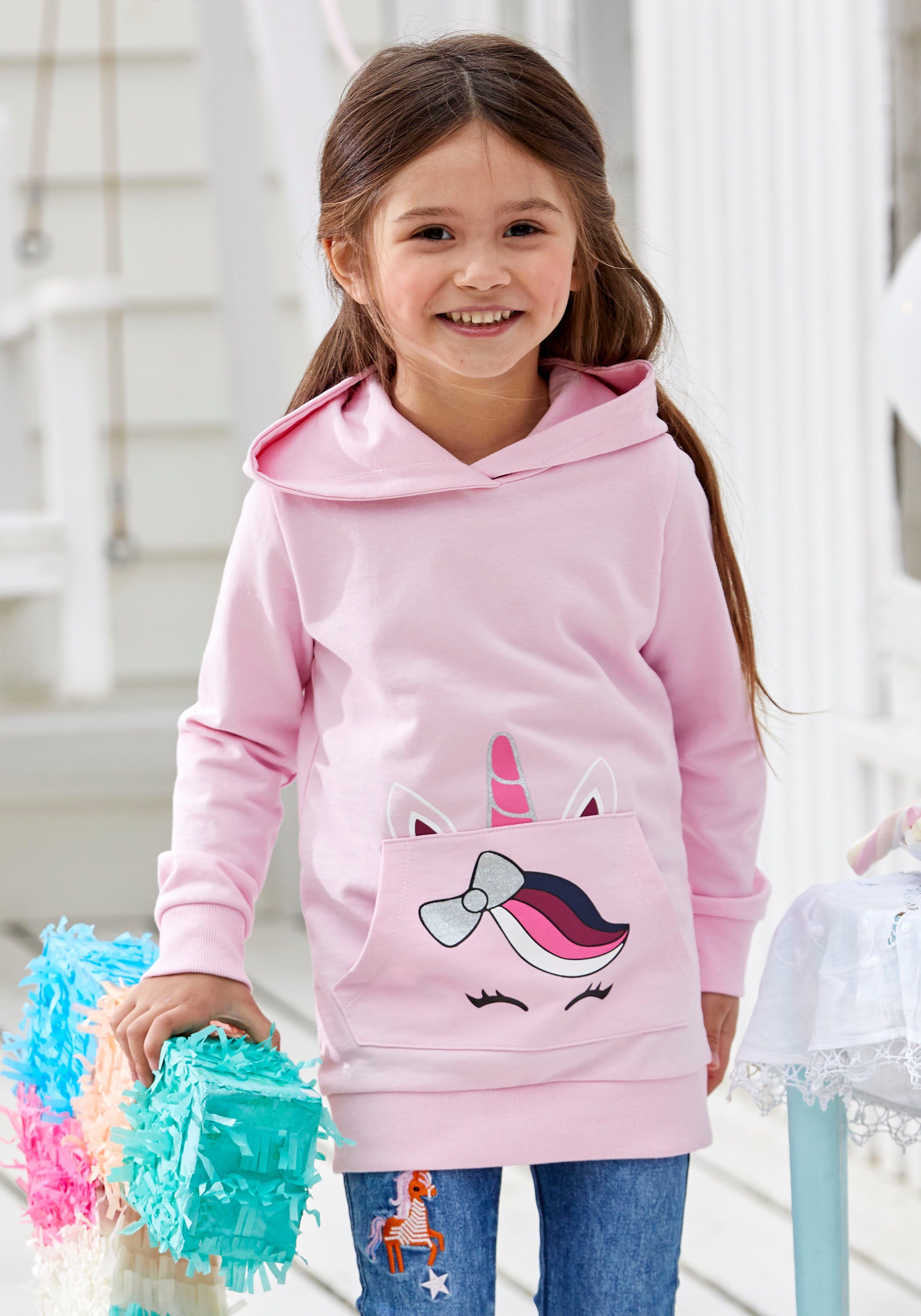 KIDSWORLD Hoodie Long sweatshirt with cute unicorn Lange mouwen, basic pasvorm, bedrukt, met...