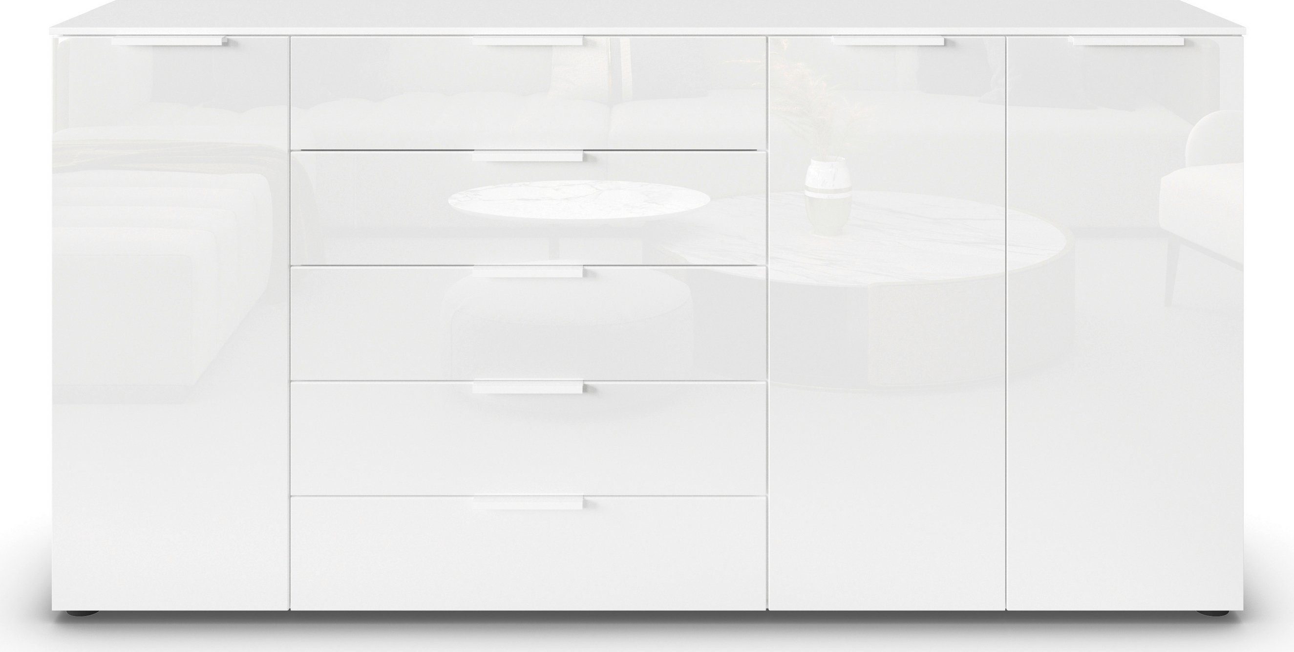rauch Kast met laden en deuren Flipp kast sideboard waskast 3-deurs, 5 laden met soft-close functie en glazen front