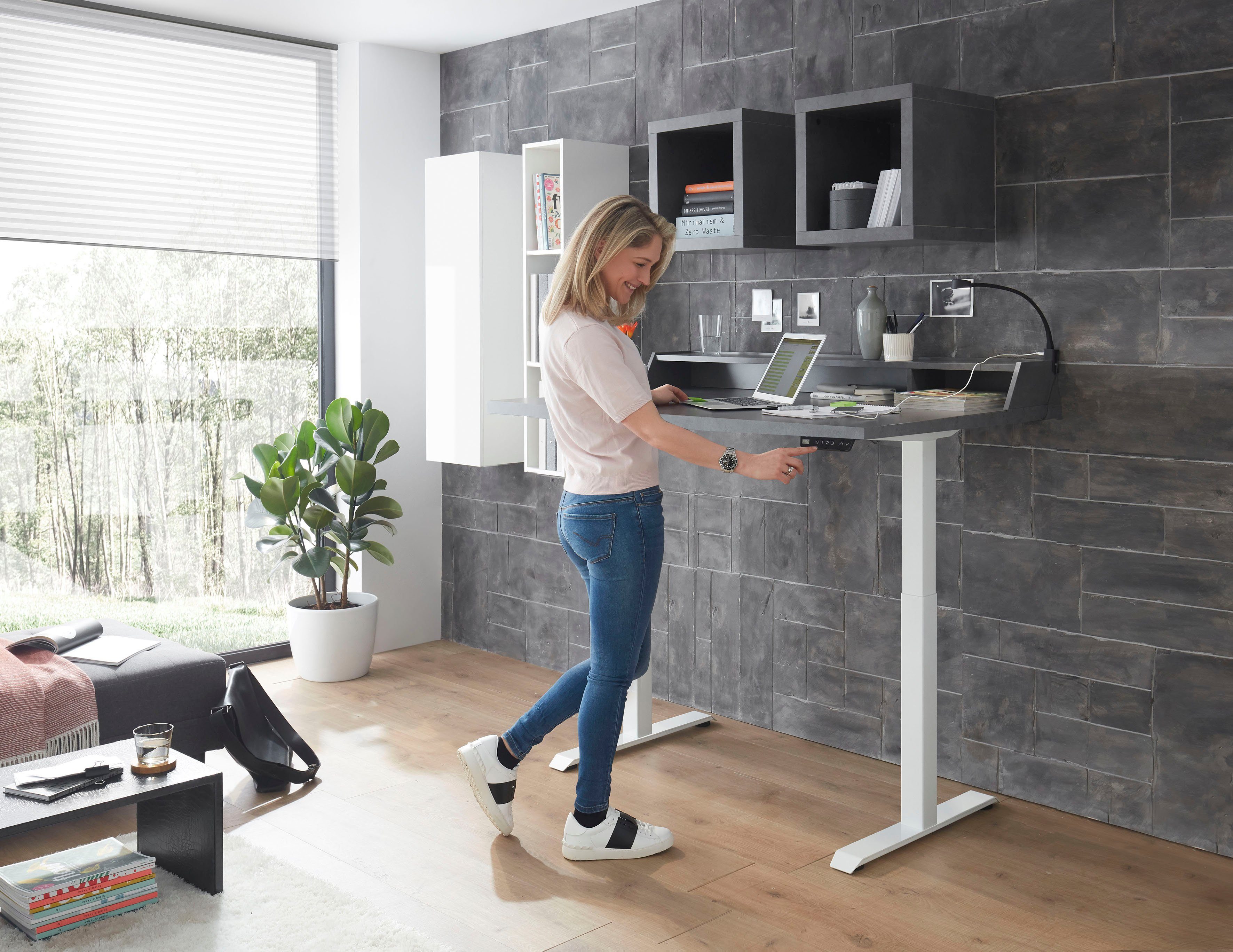 Mäusbacher Bureau Big System Office Breedte 140 cm, elektrisch in hoogte verstelbaar