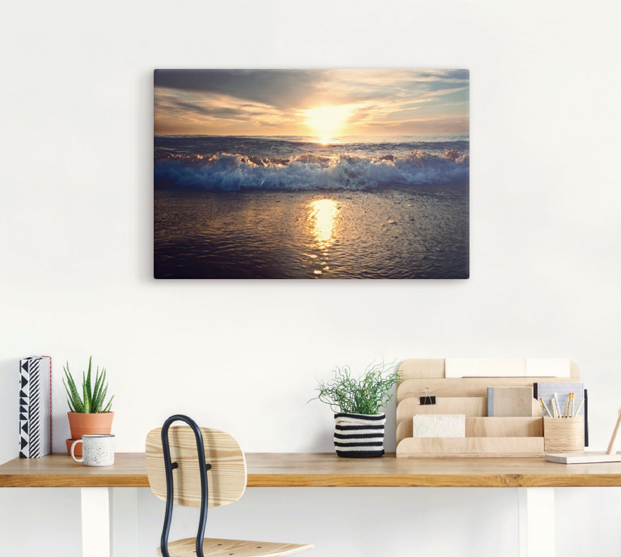 Artland Artprint Zonsondergang aan zee als artprint van aluminium, artprint voor buiten, artprint op linnen in verschillende maten
