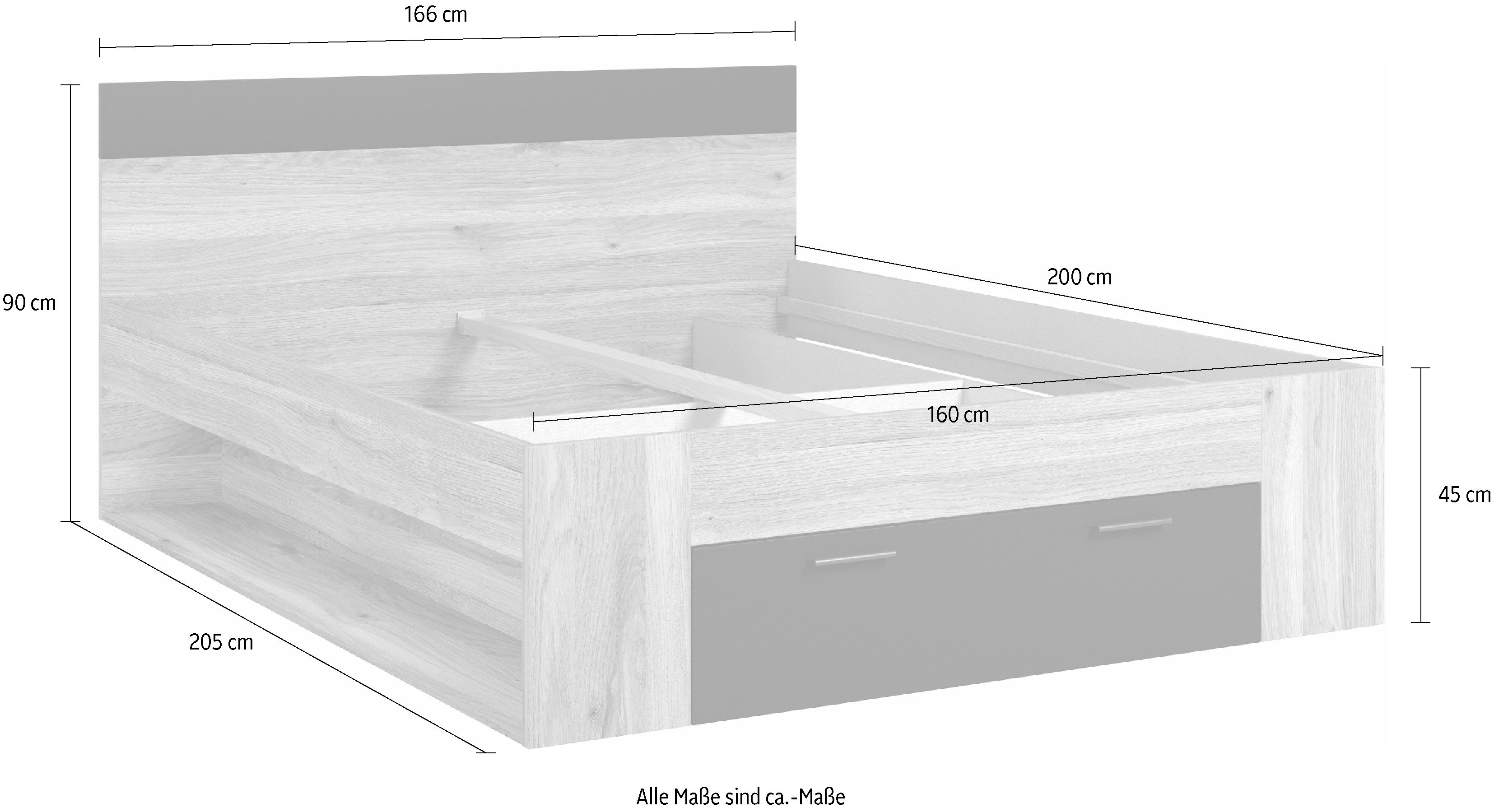 INOSIGN Bedframe Faweza, Breedte 160 of 180 cm, Opbergbank Functiebureau lade met extra veel opbergruimte