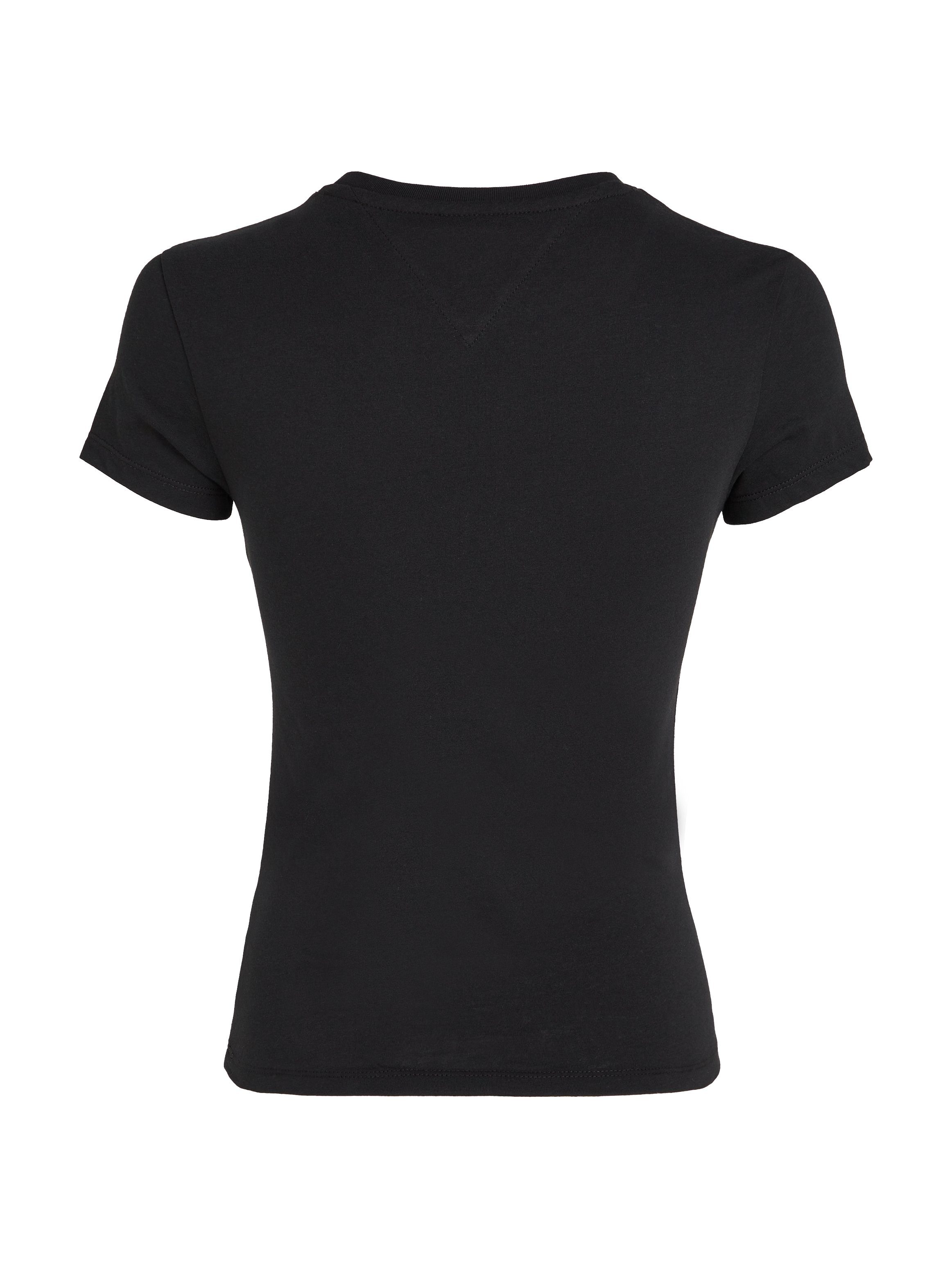 TOMMY JEANS Shirt met ronde hals Rib Slim Essential Logo Geribd shirt, fijne geribde jersey stof, elastisch met Tommy Jeans logo