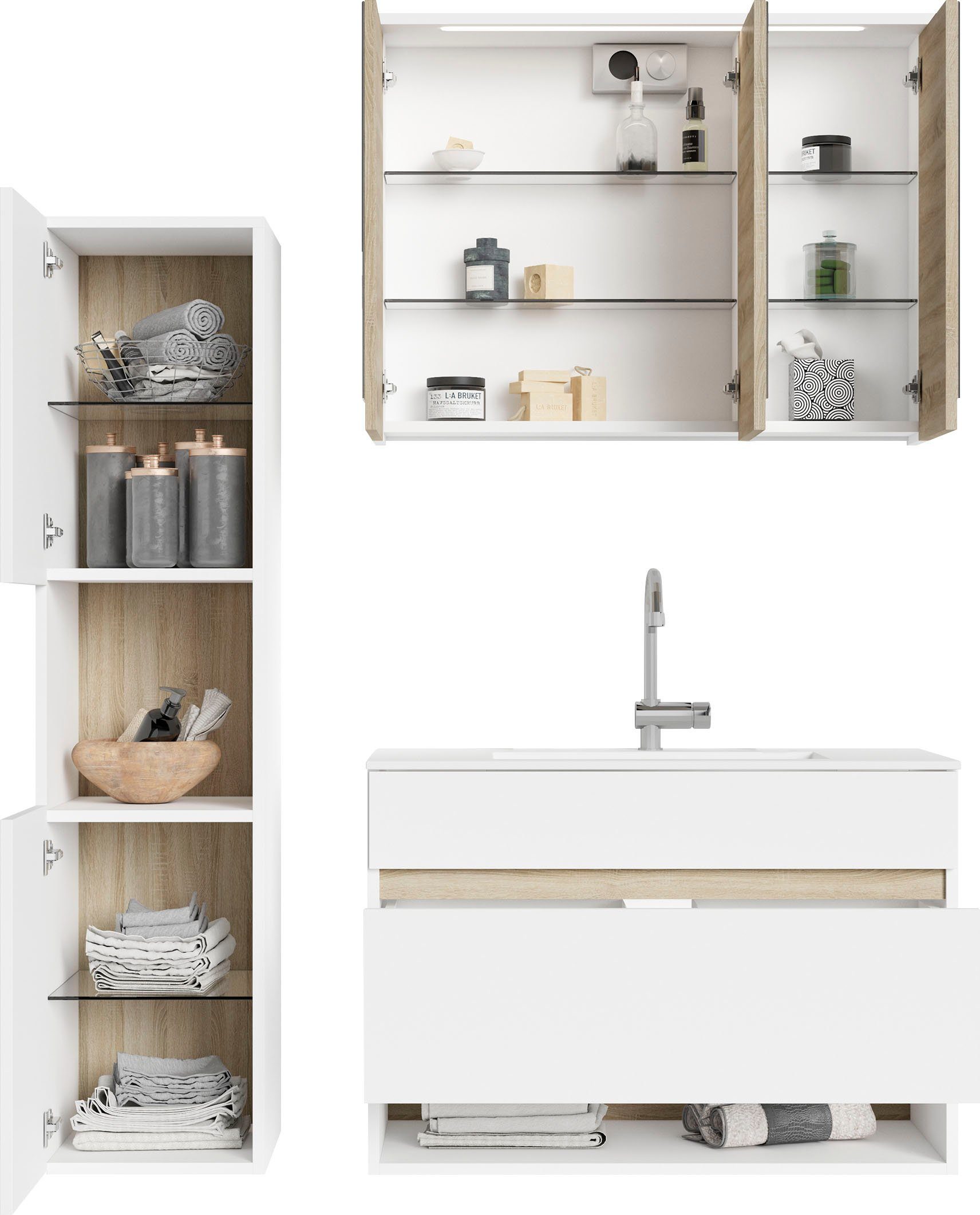 byLIVING Spiegelkast Marino Breedte 80 cm, met soft-closefunctie deuren, inclusief ledverlichting
