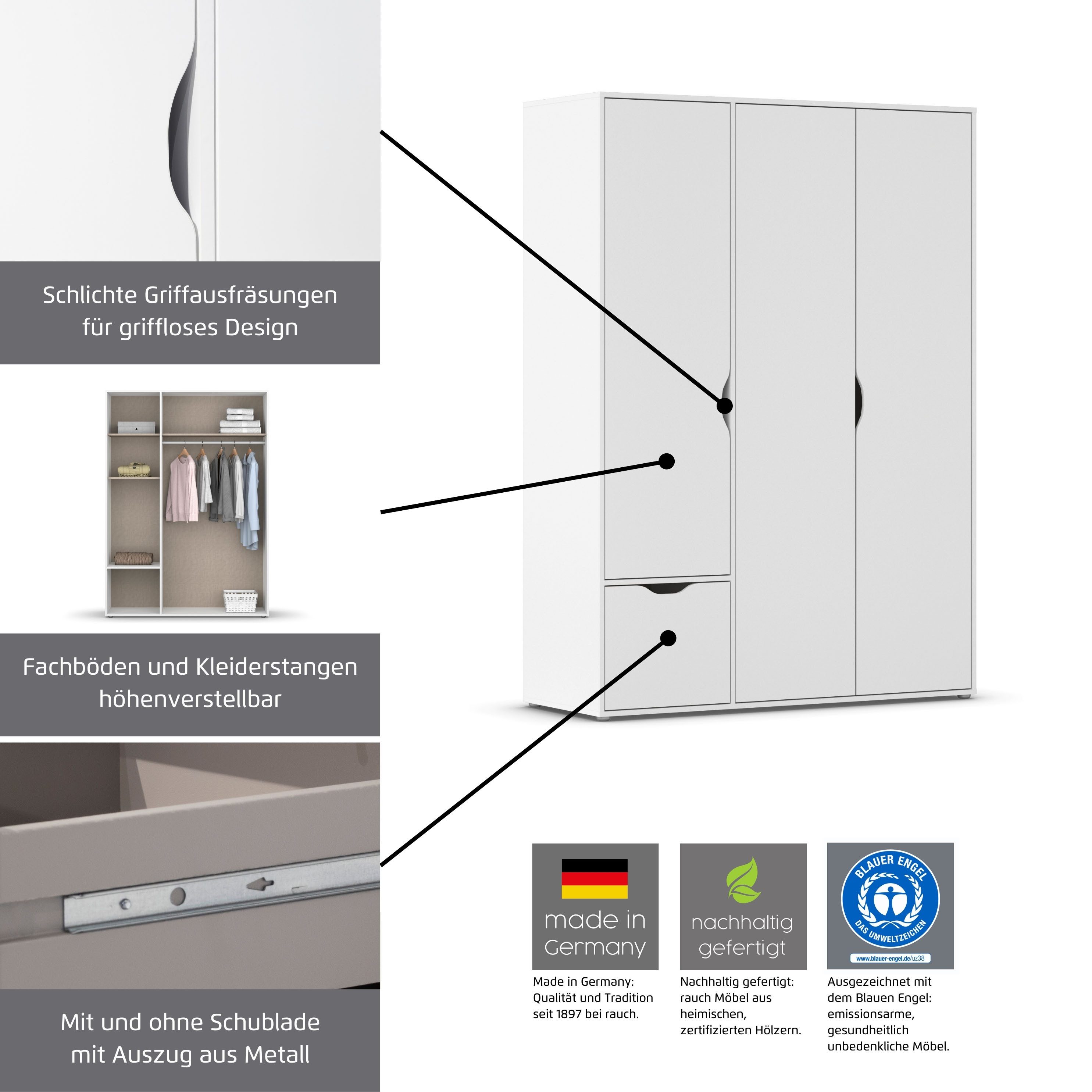 rauch Draaideurkast Kledingkast Kast Garderobe Wasmand NARAI met Laden Greefaansluitingen voor een greeploze look TOPSELLER MADE IN GERMANY