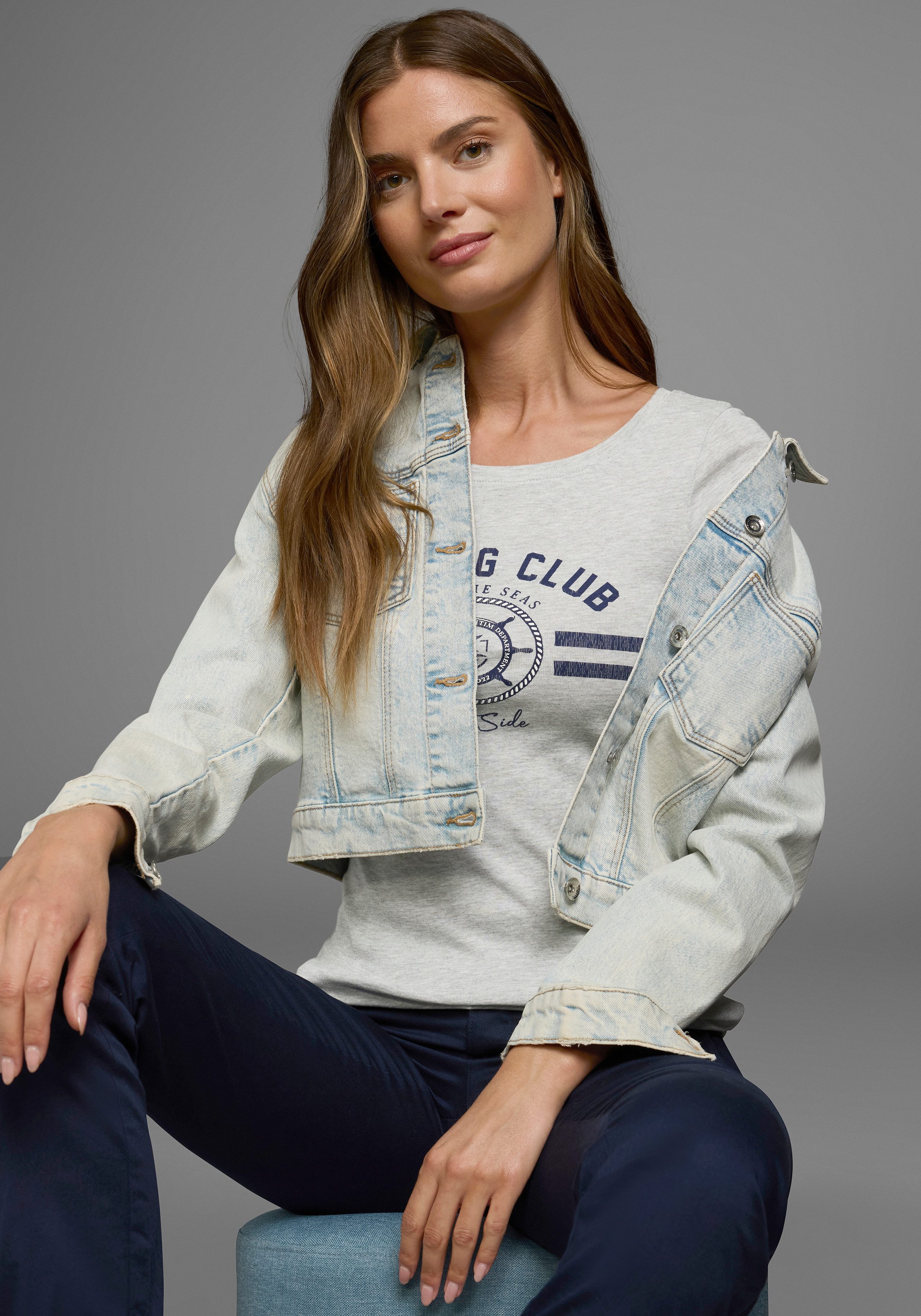 DELMAO T-shirt in maritieme stijl met omgeslagen mouw - nieuwe collectie (2-delig, Set van 2)
