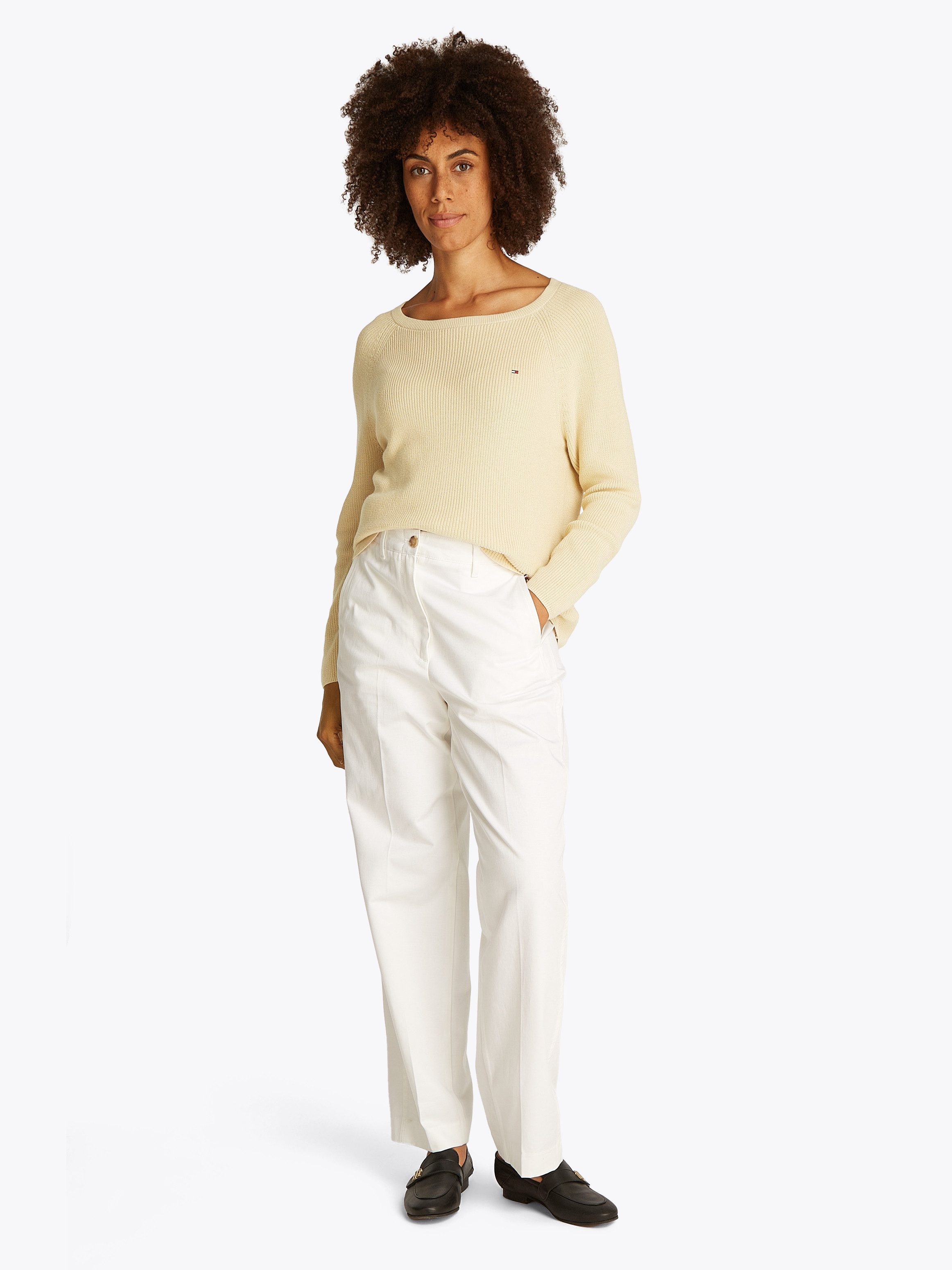 Tommy Hilfiger Gebreide trui CO CARDI FINE GG LS BOAT-NK SWT met raglanmouwen, logo-borduursel