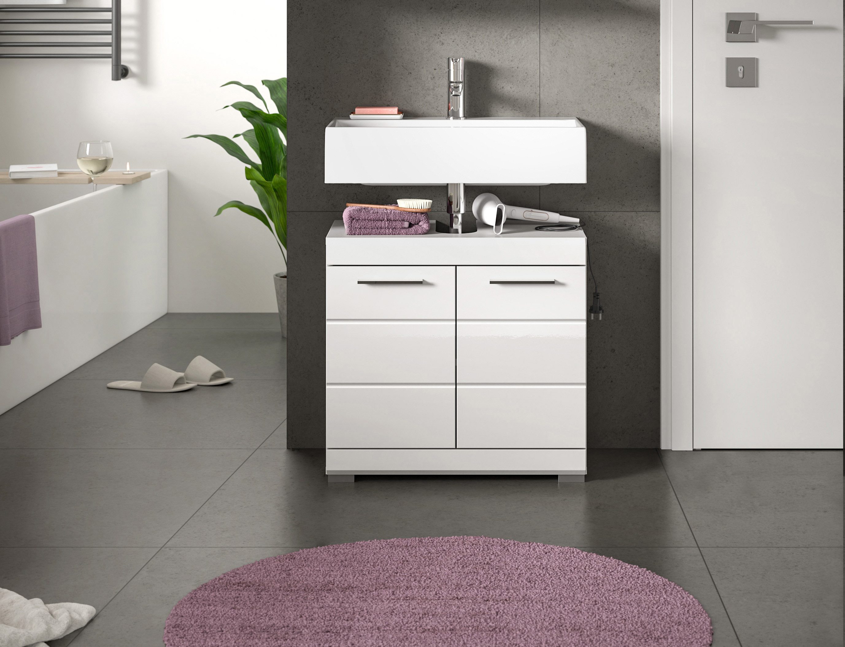 INOSIGN Wastafelonderkast Siena, breedte 60 cm, 2 deuren, 2 vakken, met sifonaansluiting, MDF-front in verschillende kleuren verkrijgbaar, badkamermeubels, badkamerkast, commode, badkamer (1 stuk)
