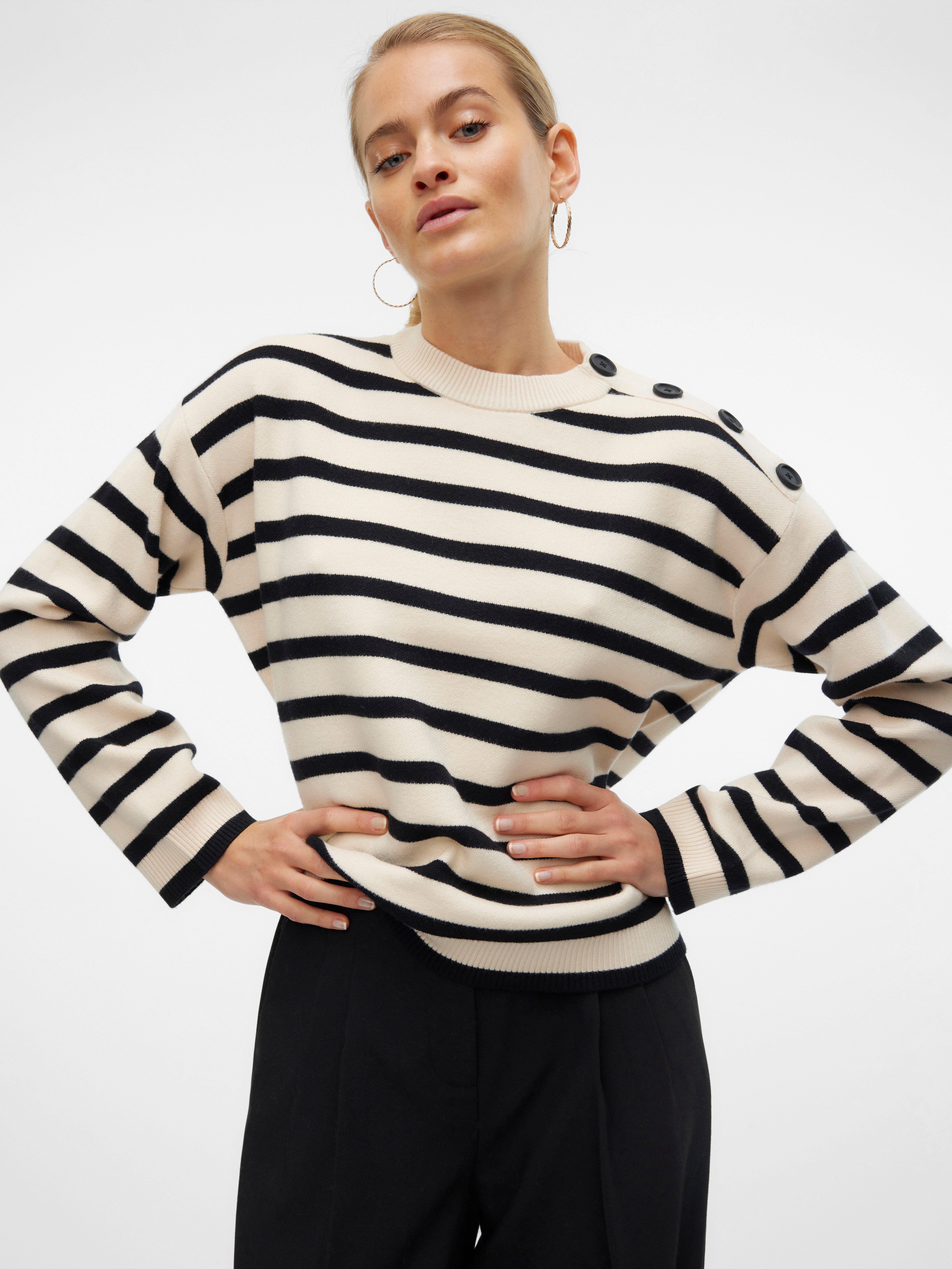 Vero Moda Trui met ronde hals VMSABA LS O-NECK BUTTON PULLOVER GA NOOS