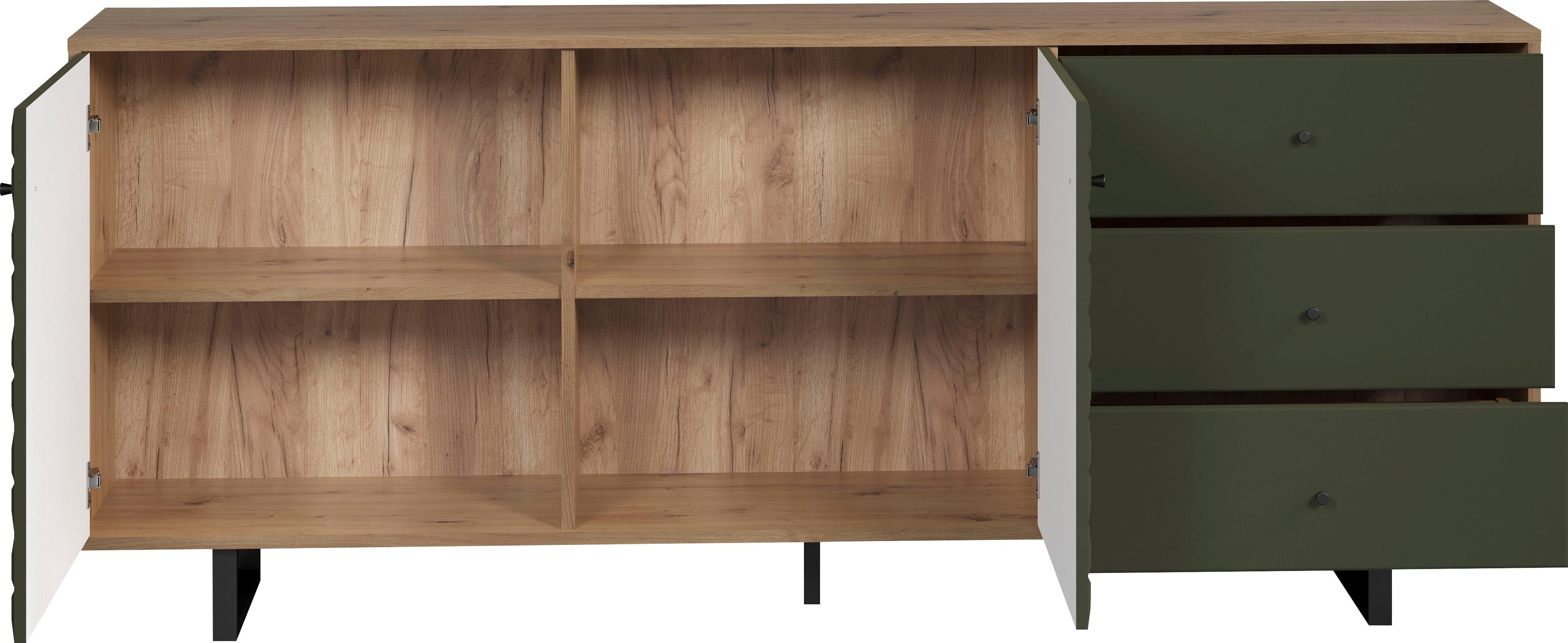 Places of Style Dressoir Ferretti Woonkamer commode met bijzondere frezing en poten/grepen van metaal