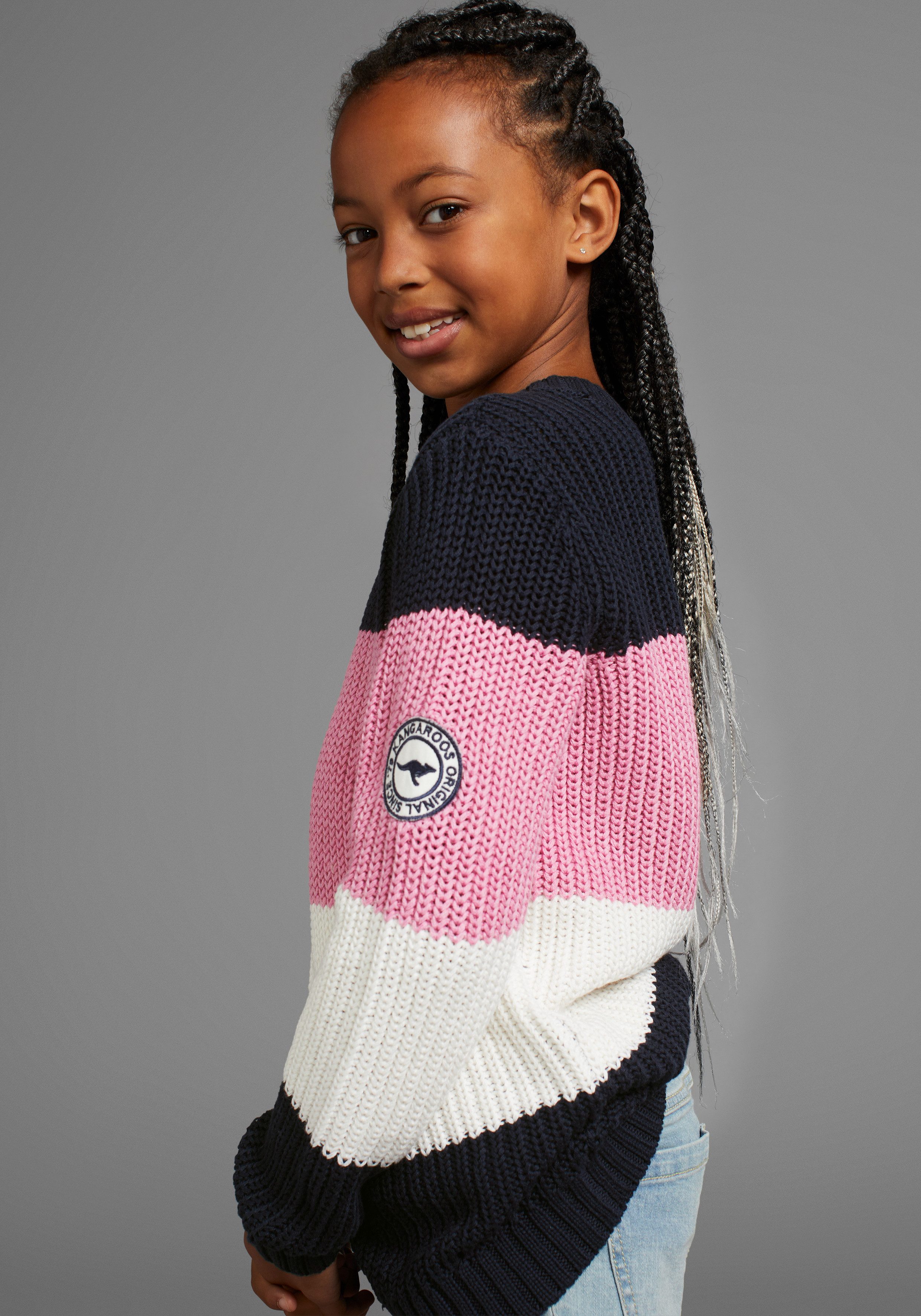 KangaROOS Gebreide trui Gestreepte trui met logo op de mouw