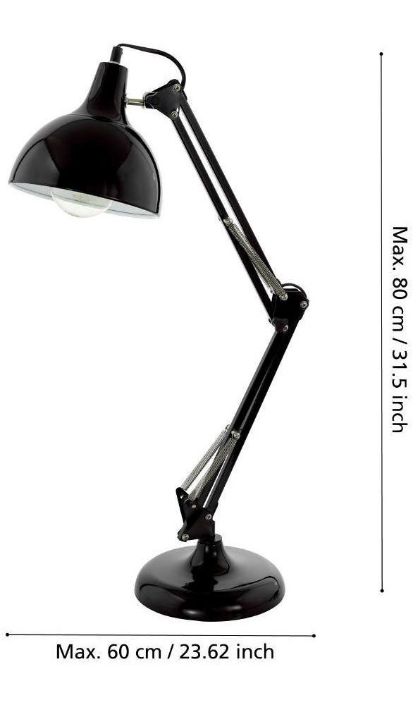 EGLO Tafellamp BORGILLIO Tischlampe, Stahl, E27, IP20, Schreibtischlampe, Lampe Vintage bureau lamp van staal in zwart, E27, incl. schakelaar (1 stuk)