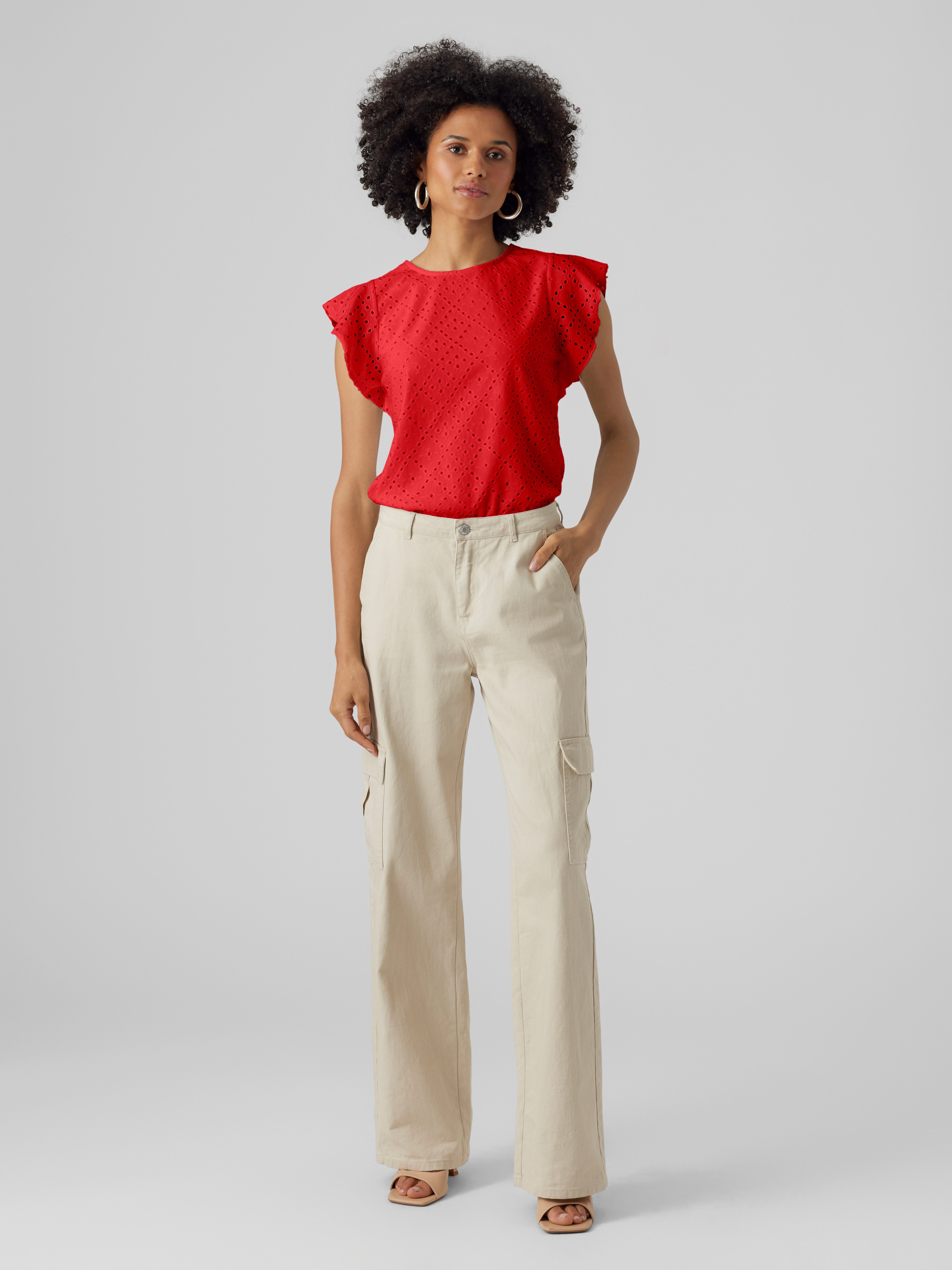 Vero Moda Shirt met ronde hals VMTASSA SL FRILL TOP NOOS