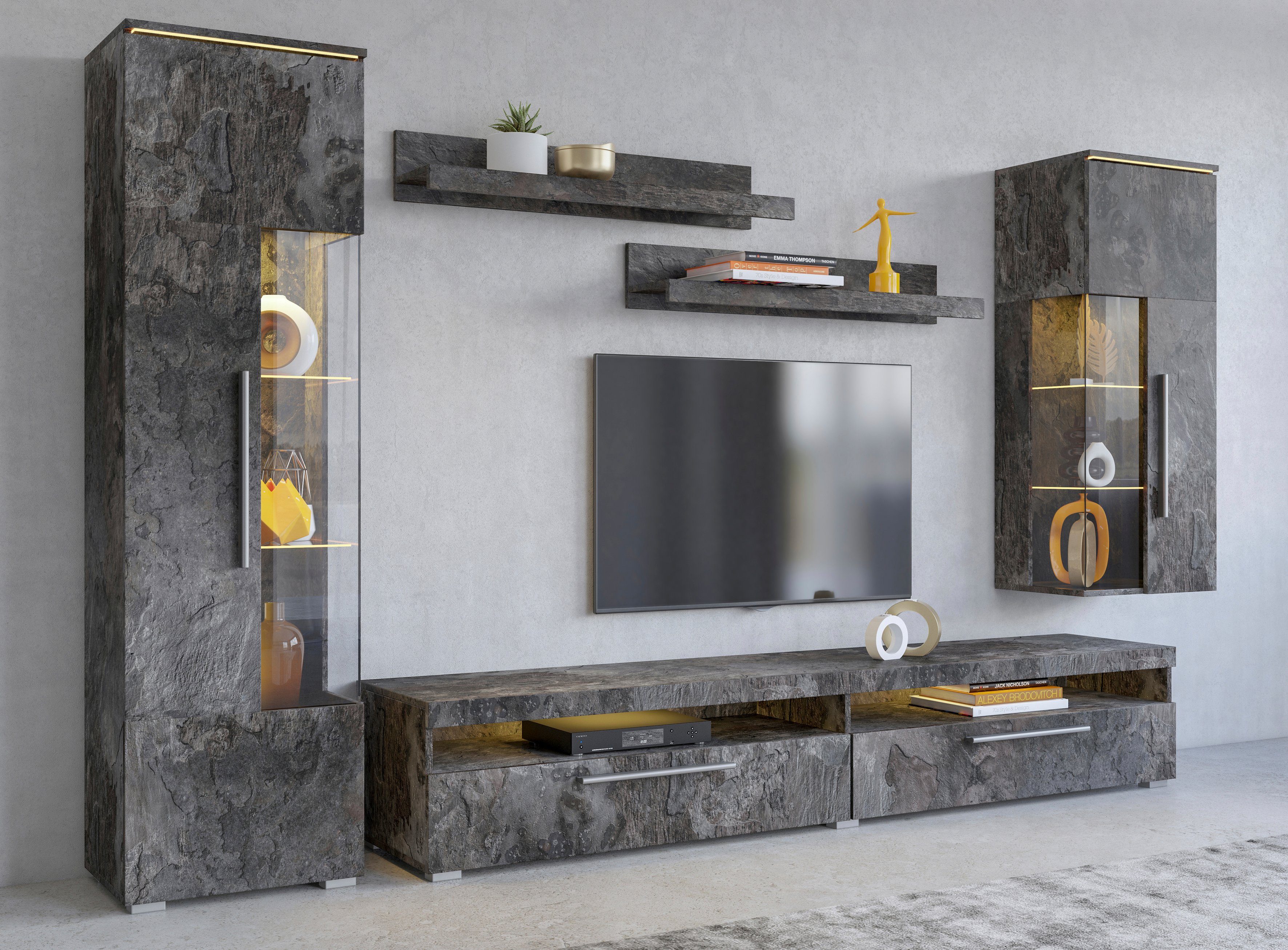INOSIGN Wandmeubel India Opbouwwand (set, 5-delig, 1x vitrine, 1x hangvitrine, 1 TV-kast, 2x...