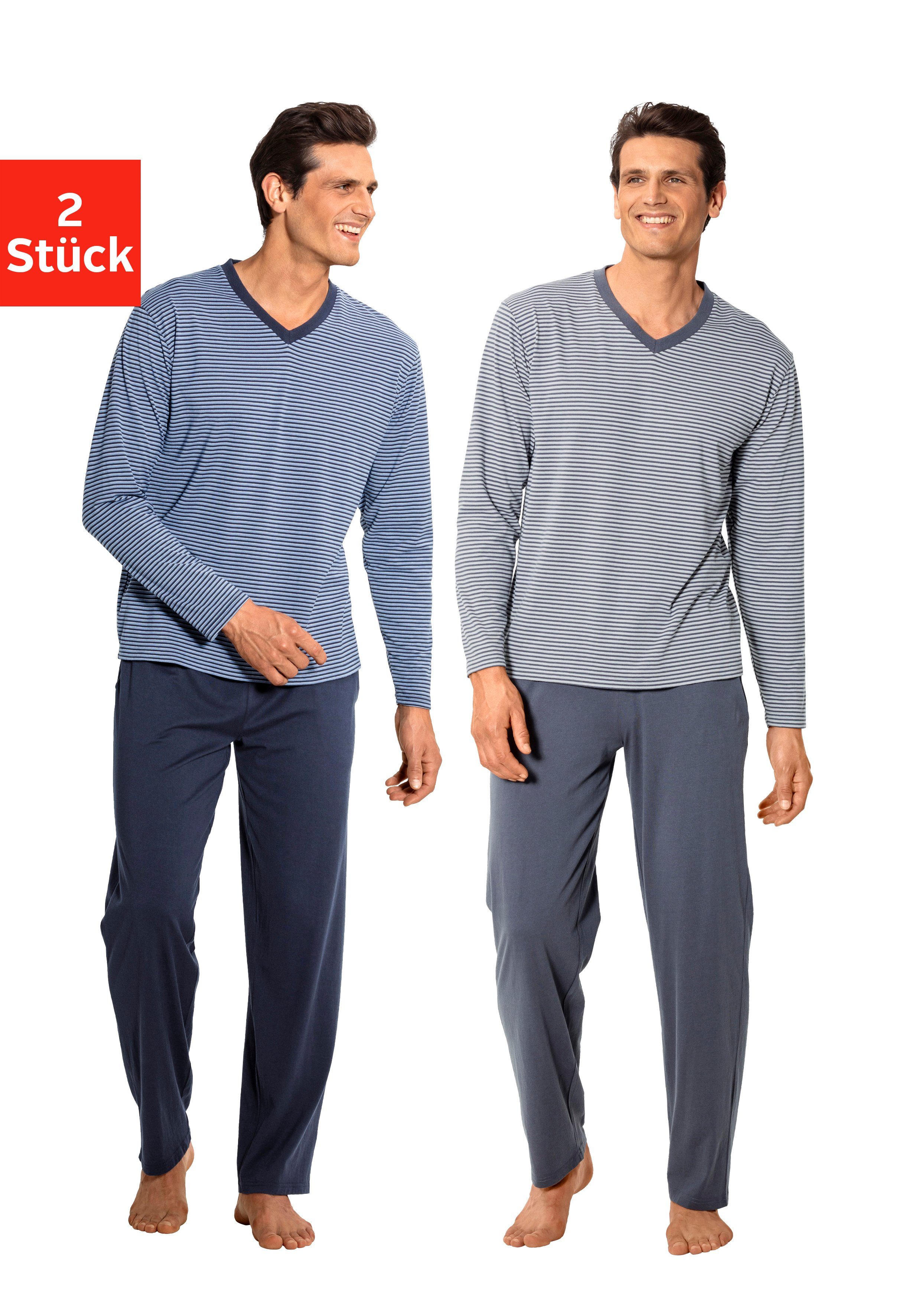 le jogger® Pyjama Pyjama met garenverfde strepen (4-delig, Set van 2)
