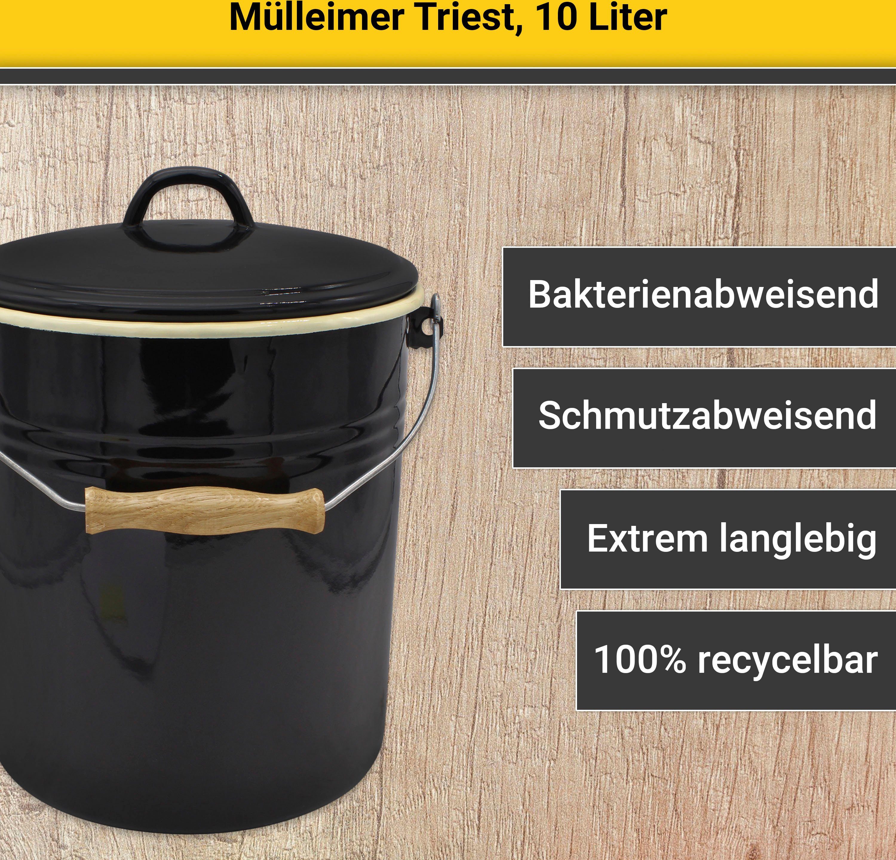 Krüger Vuilnisemmer Emaille prullenbak met deksel snij- / krassbestendige oppervlakte, bacteriewerend, extreem duurzaam (2-delig)