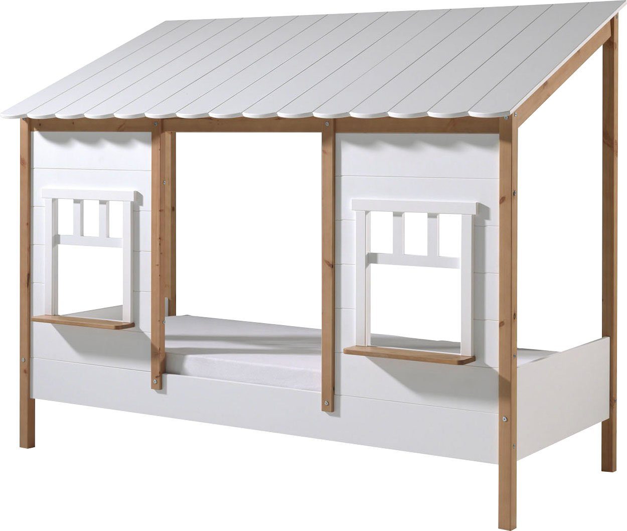 Vipack Kinderledikant Huisbed, van MDF en massief hout, wit gelakt met kleuraccent