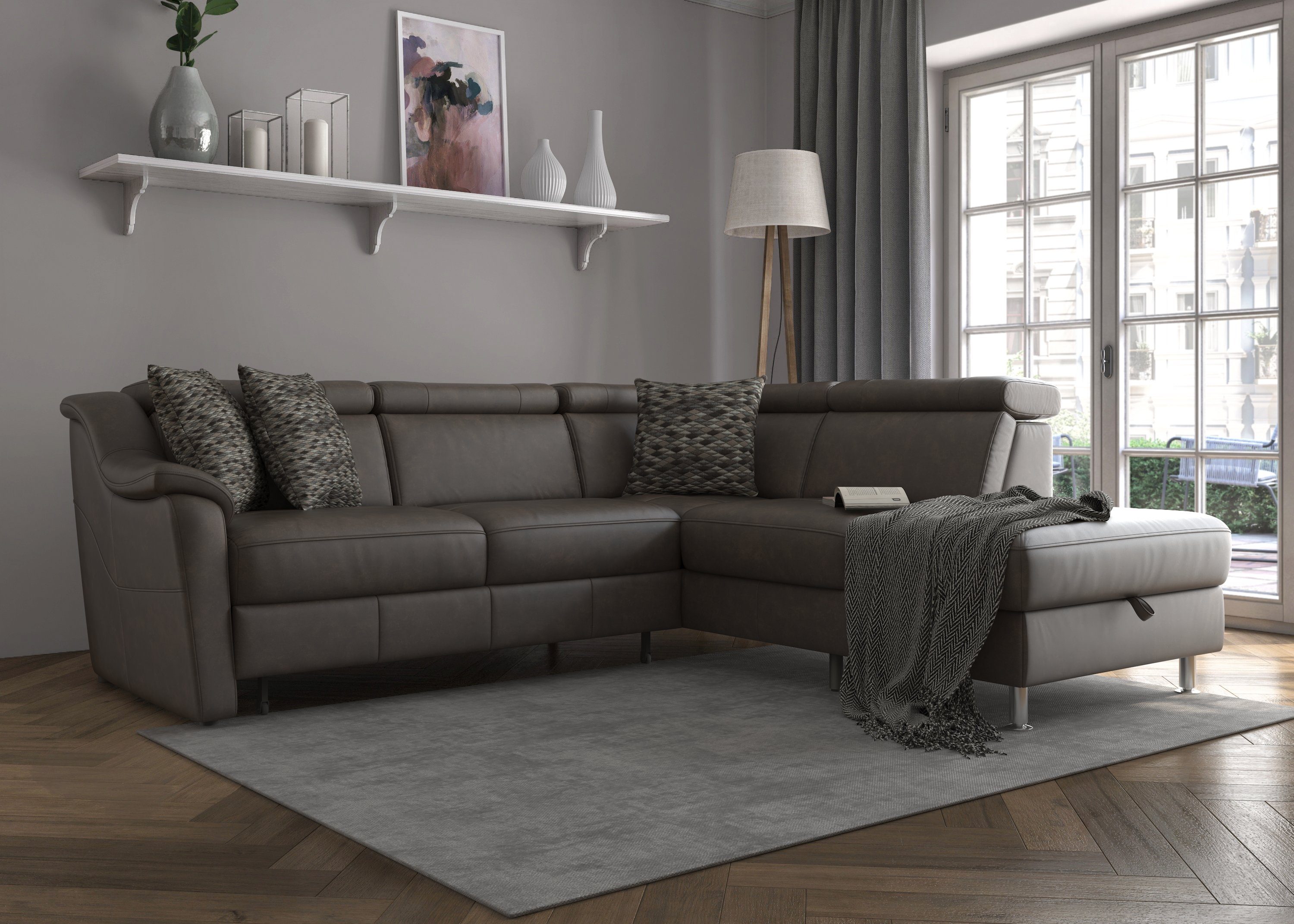 sit&more Hoekbank Freetown L-vorm met verstelbare hoofdsteun en comfortabele binnenvering