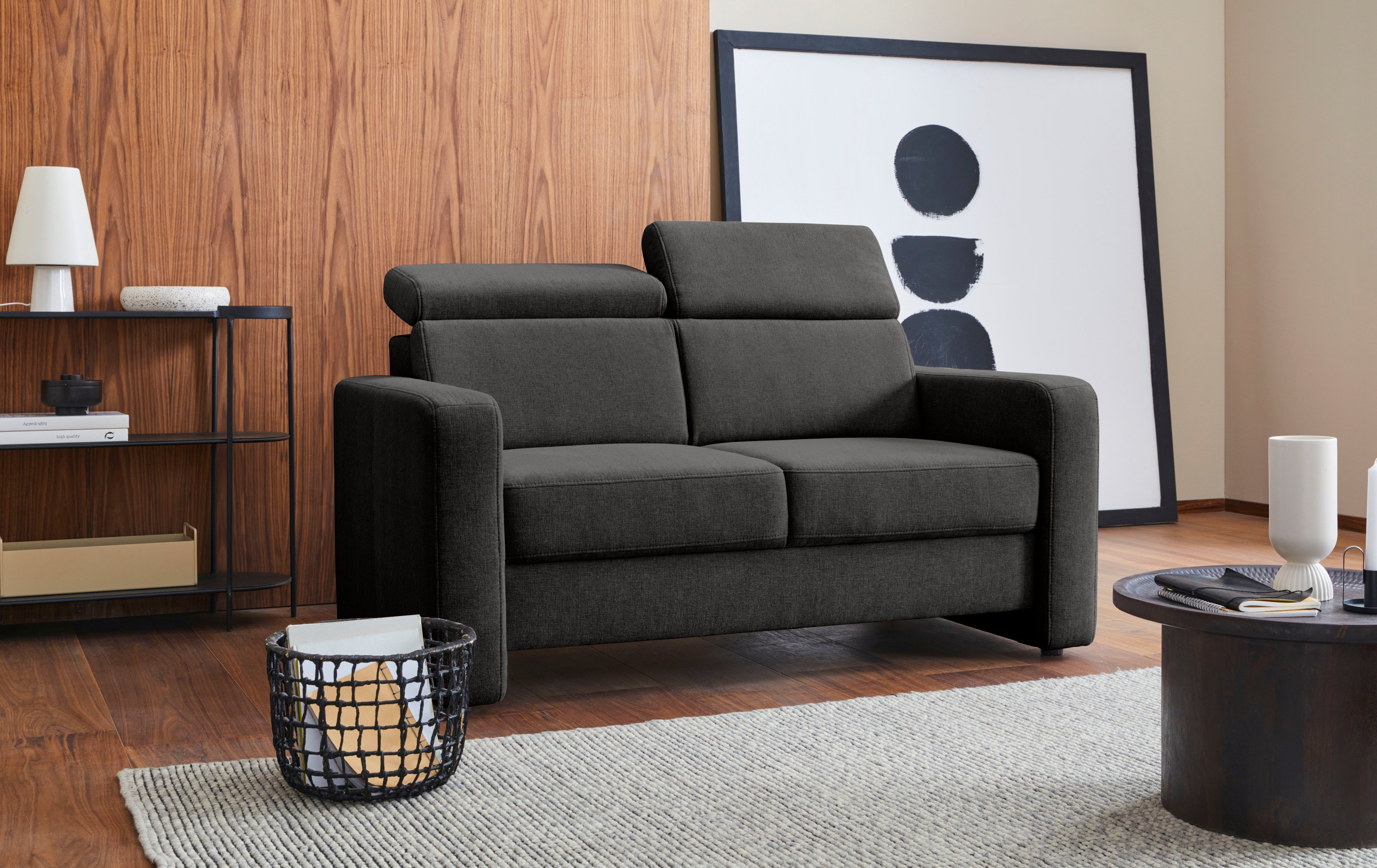 sit&more 2-zitsbank Bologna met verstelbare hoofdsteun en binnenvering bruin, 2-zitsbanken, 153 cm