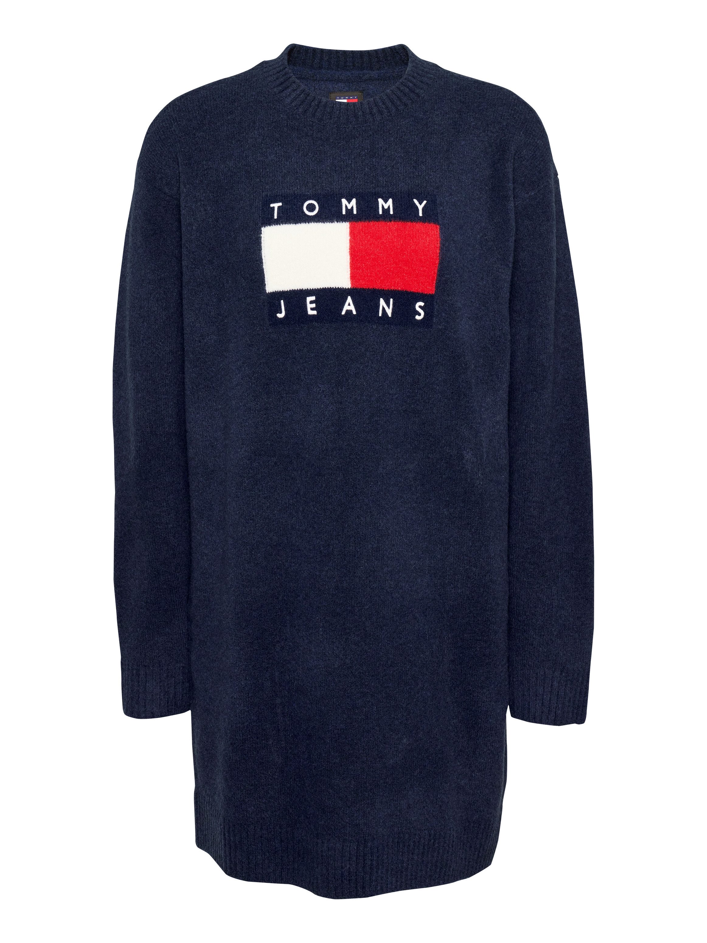 Tommy Jeans Curve Gebreide jurk TJW MLNGE FLAG SWEATER DRESS EXT in grote maten met wolpercentage en elastaan logo-vlag