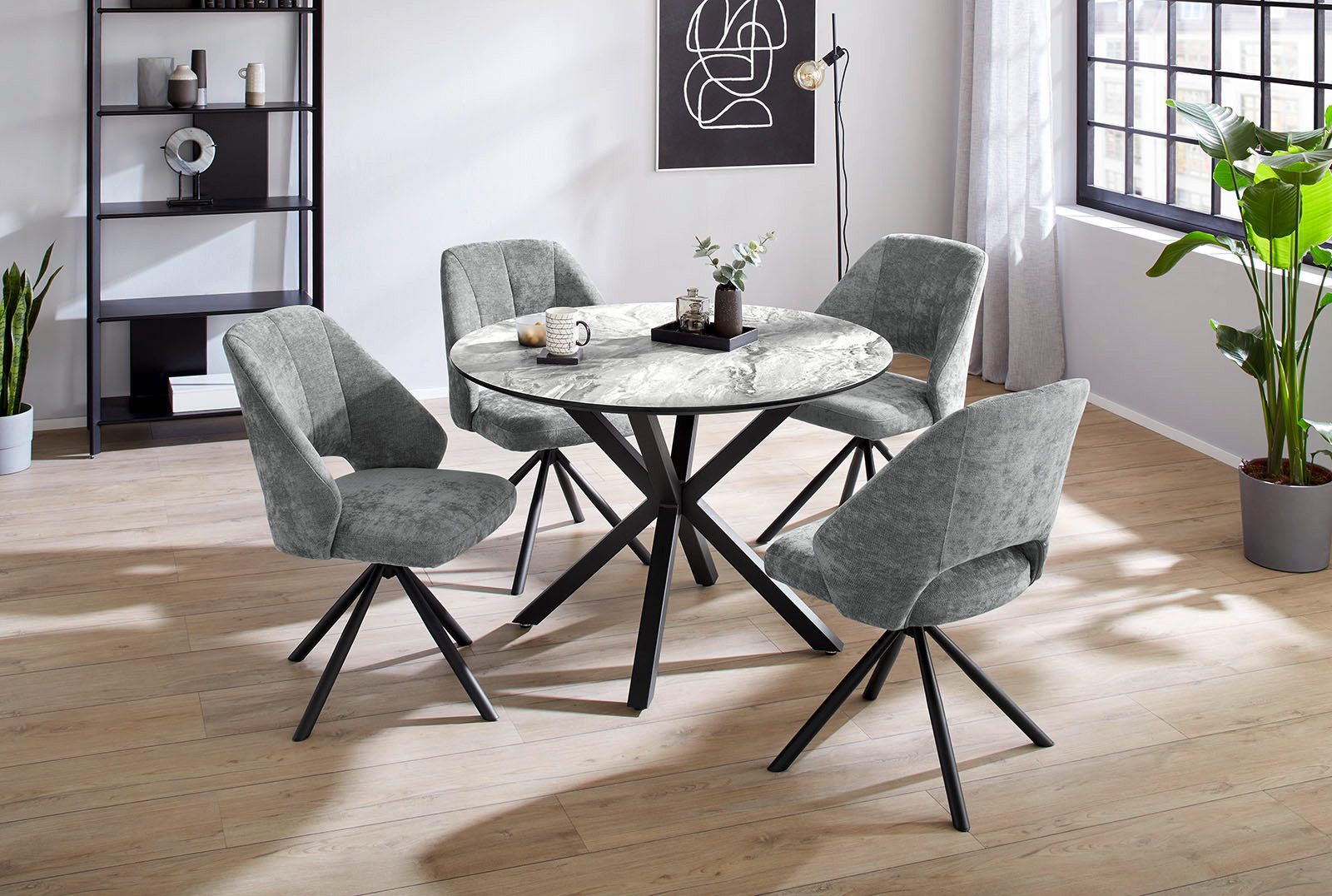 Jockenhöfer Gruppe Eettafel Ontario rond, 110 cm ø, marmerlook, metalen onderstel