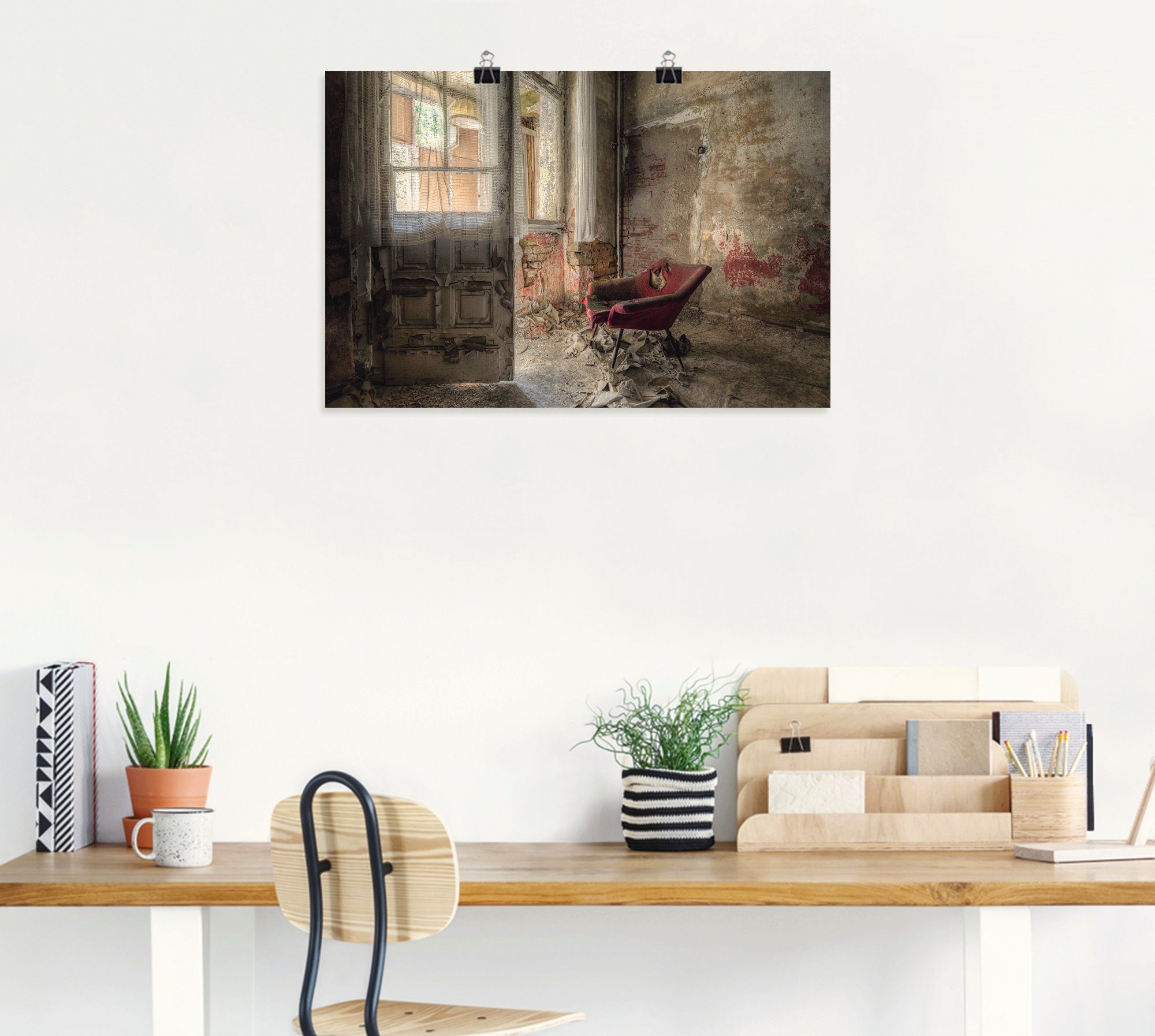 Artland Artprint Lost Place - rode fauteuil I als artprint van aluminium, artprint voor buiten, artprint op linnen, poster, muursticker