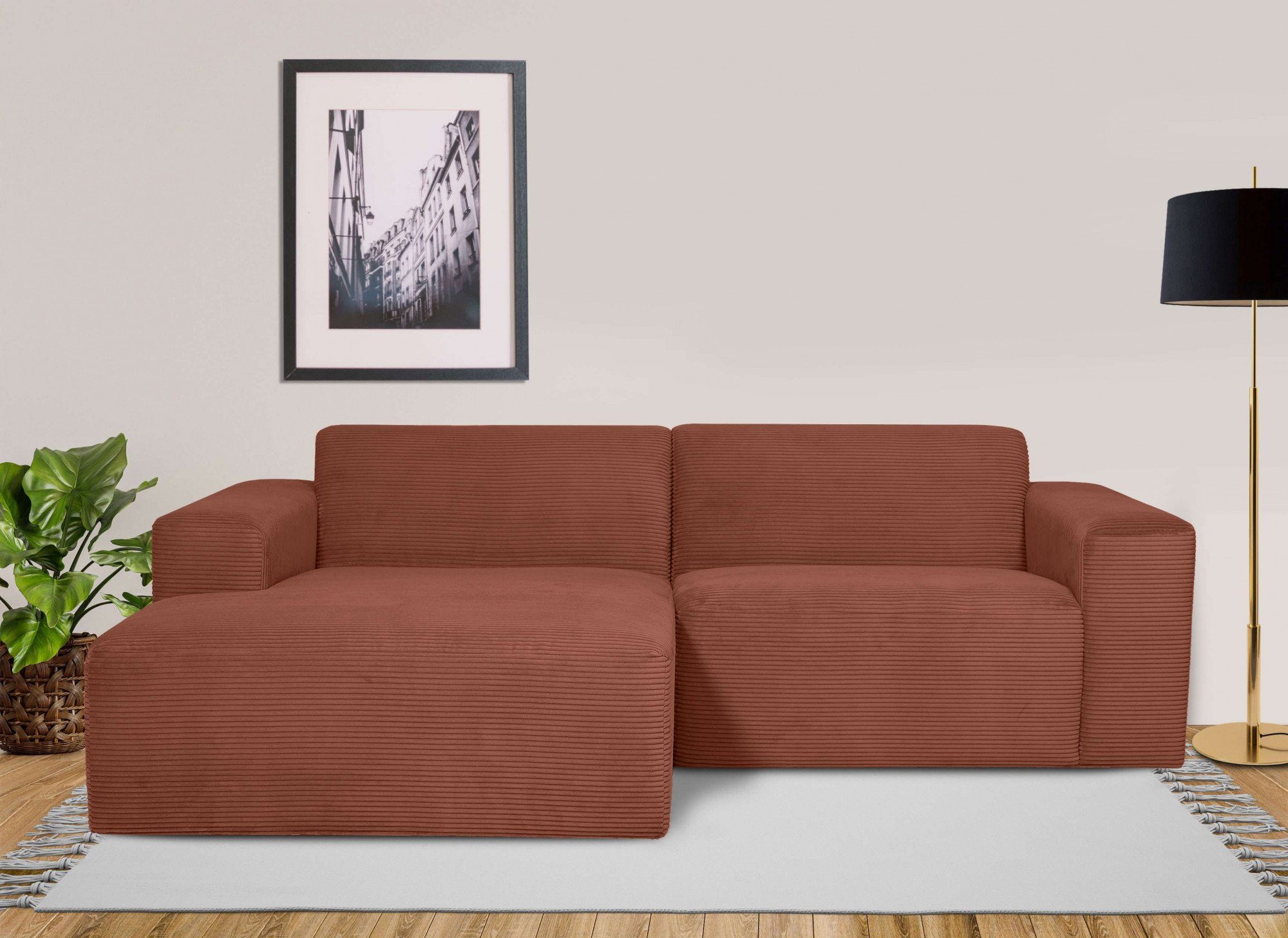 INOSIGN Hoekbank Koa, 228 cm, L-vorm, modulair bankstel, webstof, cord Designbank, zachte lounge-zitcomfort, golfondersteuning, tot aan de vloer