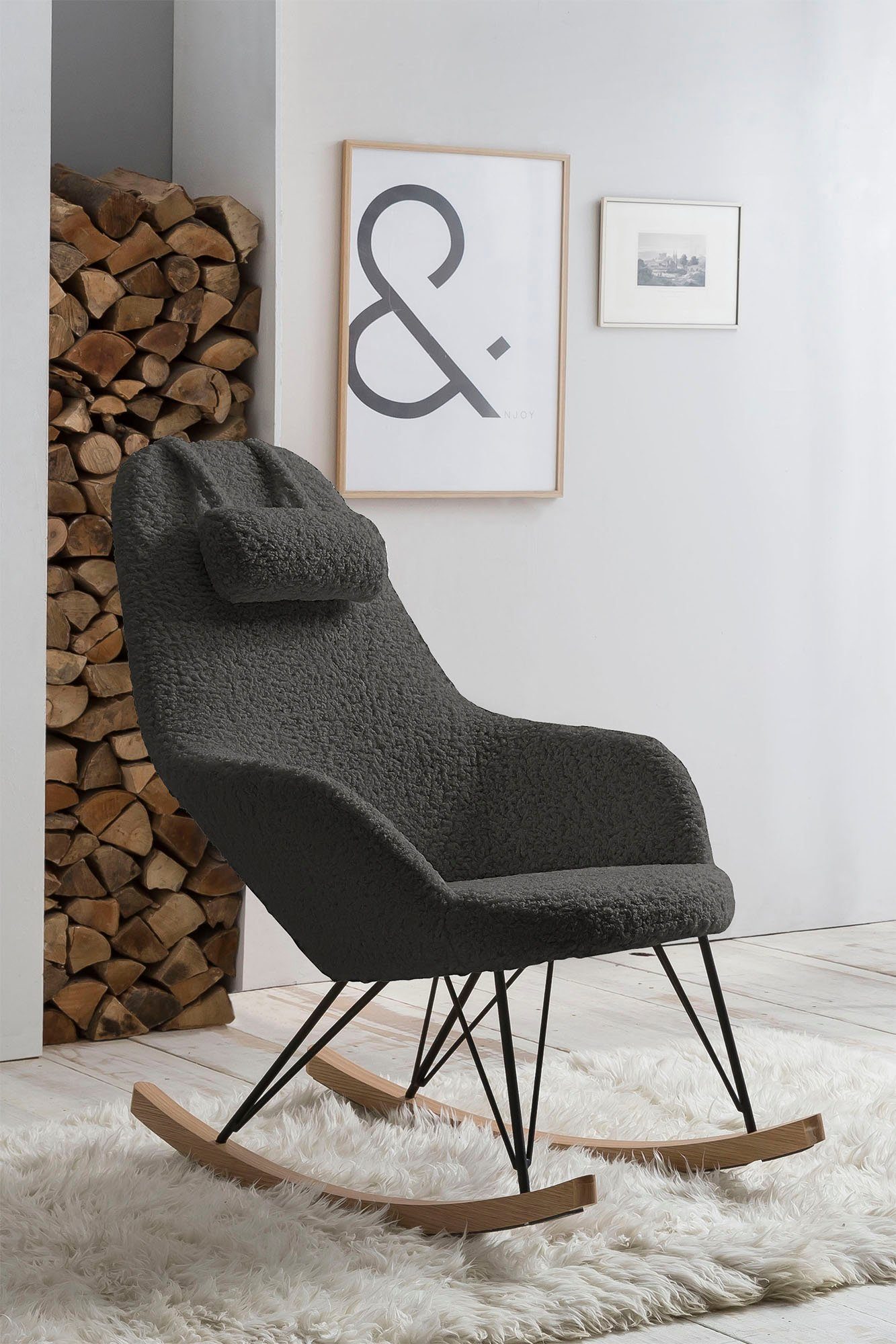 SalesFever Schommelstoel met bekleding in imitatiebont-look