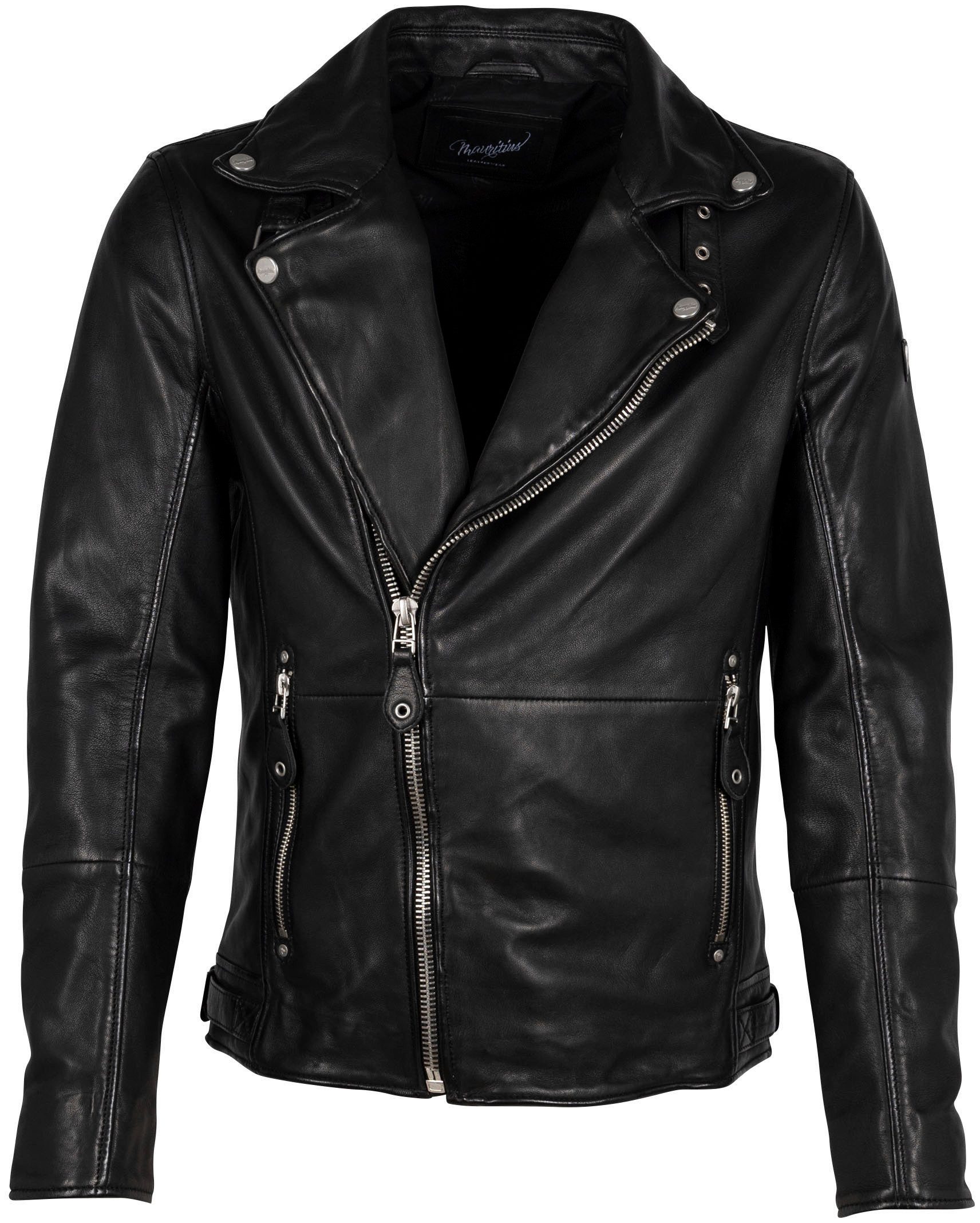 Mauritius Leren jack Mavric SF NSLV in bikerstijl, asymmetrische rits, studs