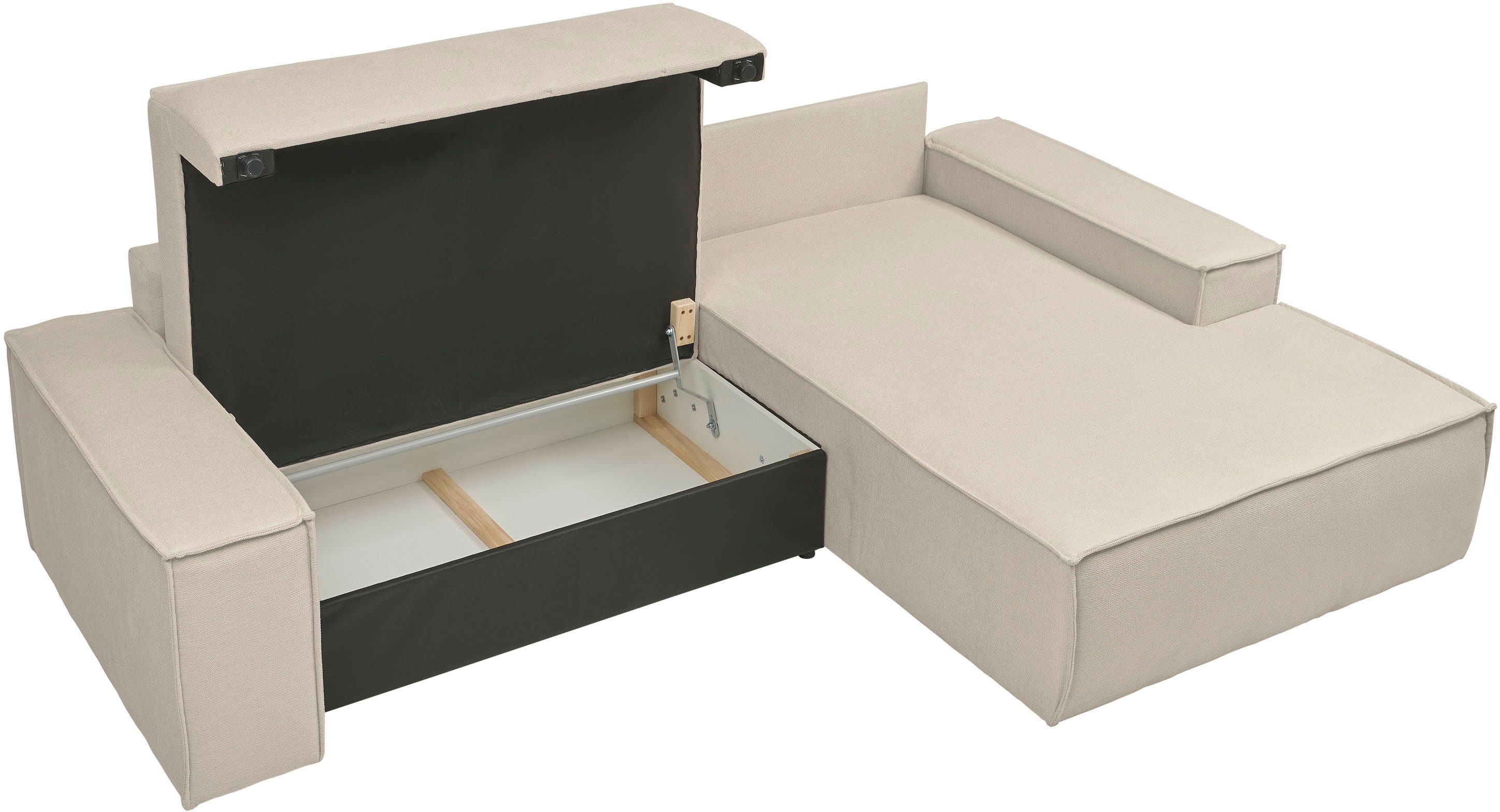 andas Hoekbank Finnley slaapbank 267 cm in Bouclé, fijne structuur en cord, L-vorm