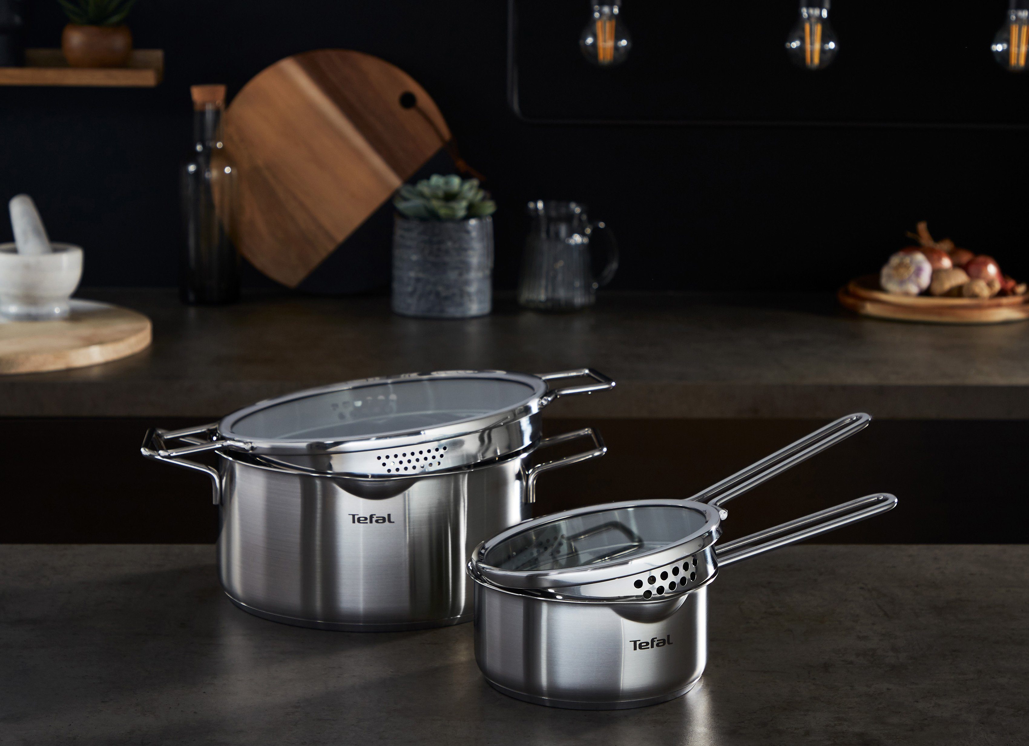 Tefal Pannenset Nordica + Ice Force Set: roestvrijstalen pannenset (alle soorten fornuizen), inductie (set)