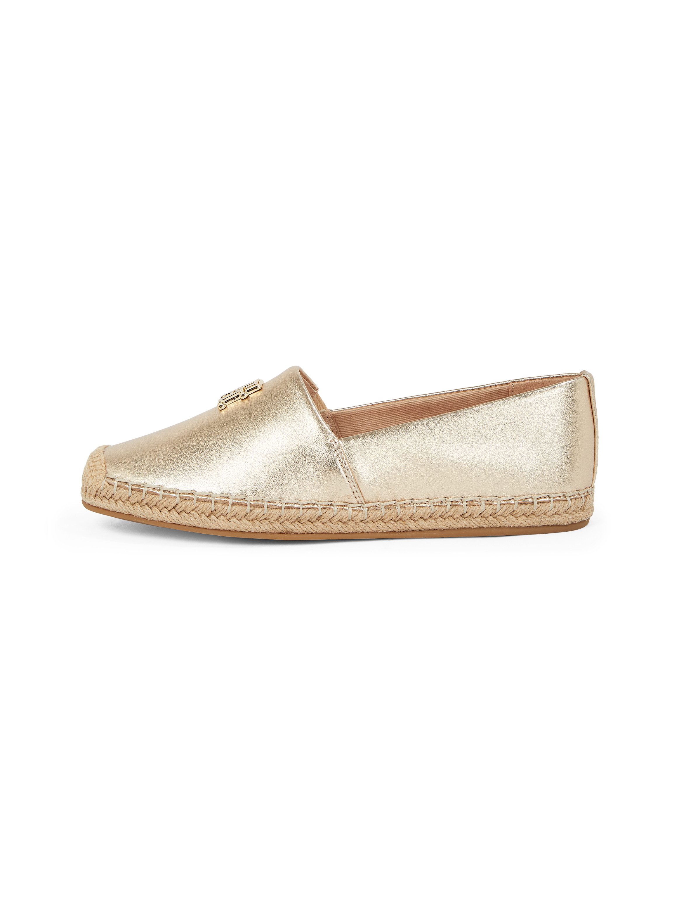 Tommy Hilfiger Espadrilles TH LOGO METALLIC LEATHER ESPAD , zomerschoen, slippers, instapschoen met th-sieraandeel