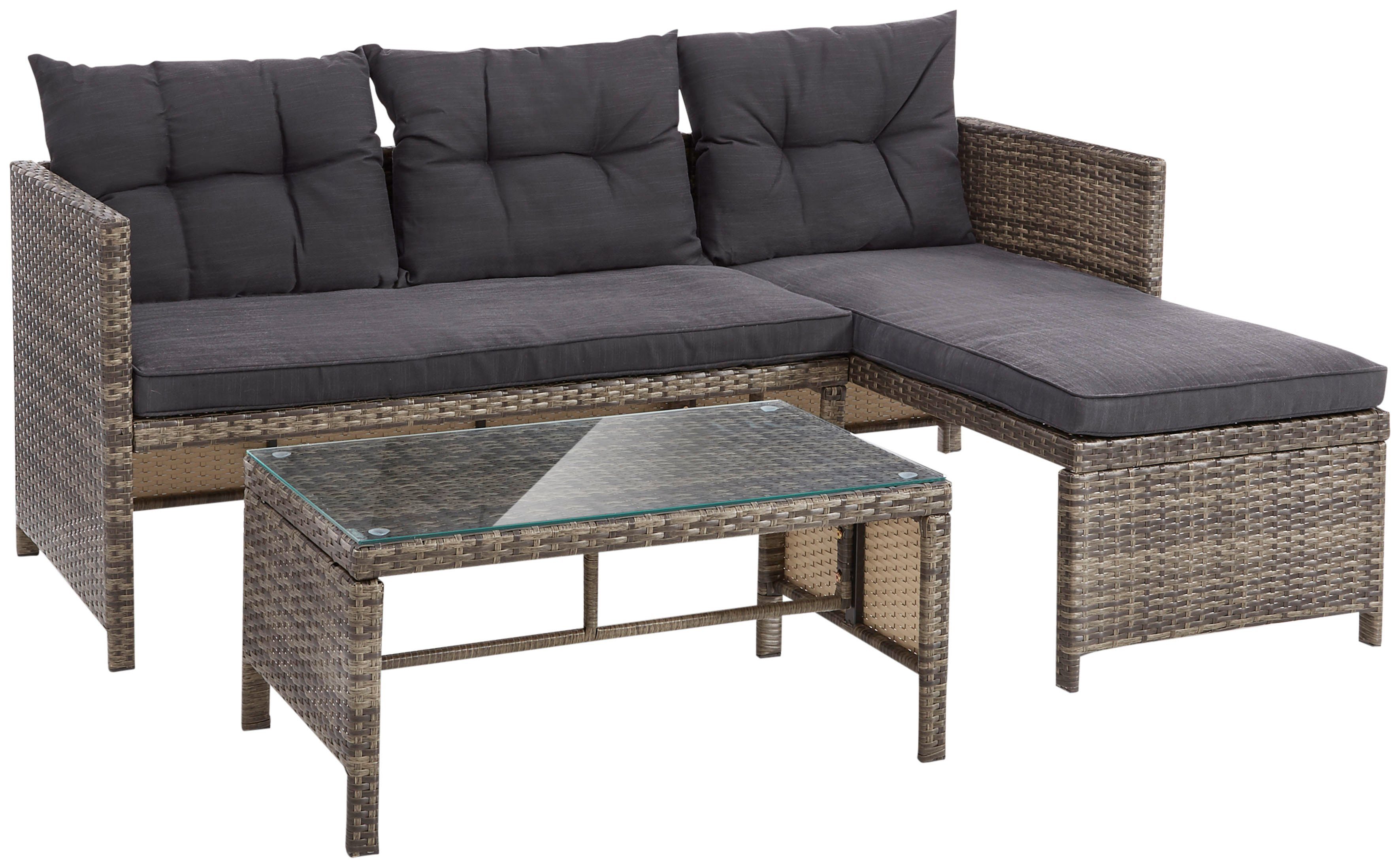 KONIFERA Tuinset Cádiz Tafelblad van veiligheidsglas, balkonset, 3 personen (set, 7-delig)